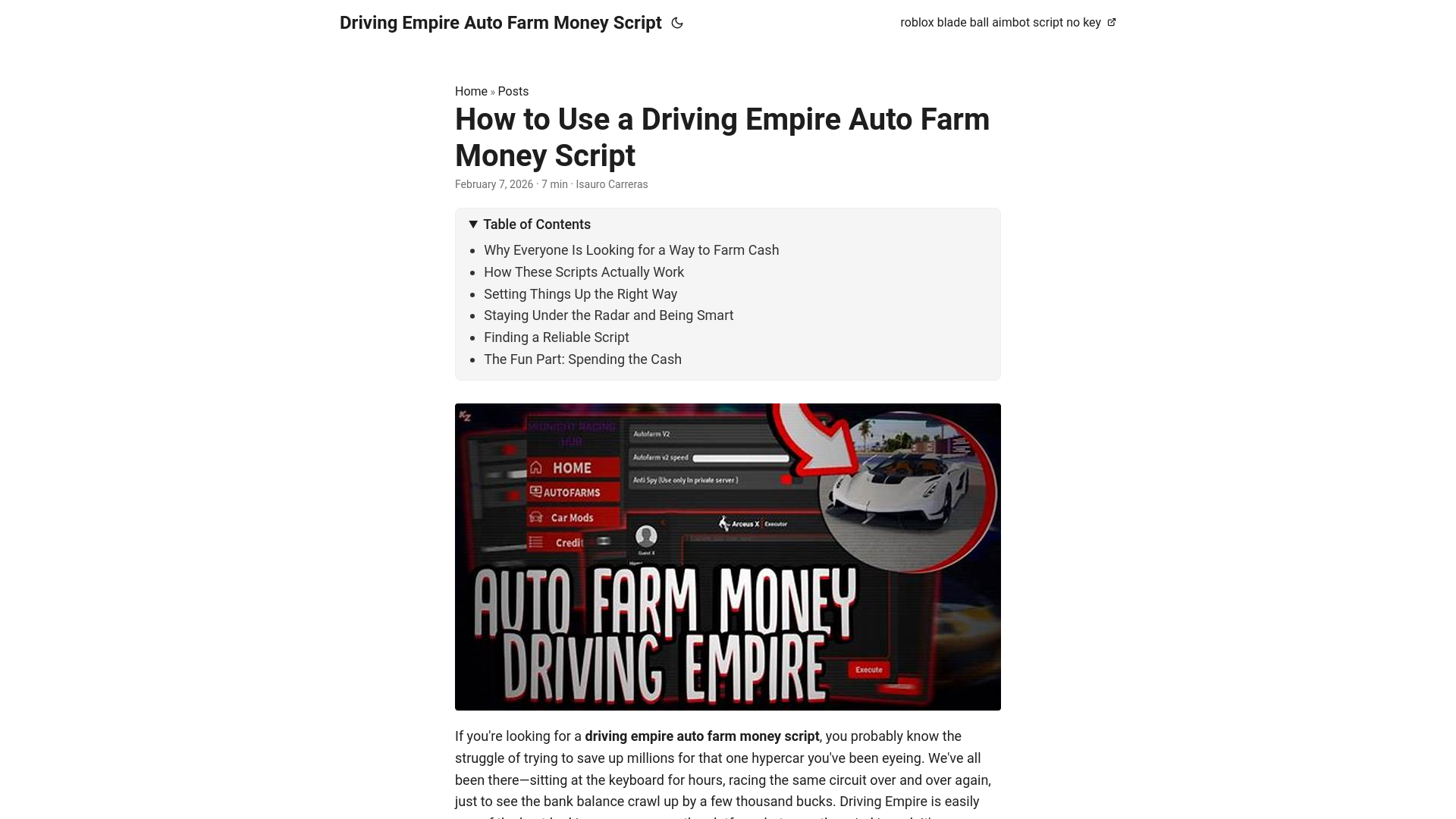 website screenshot of https://driving-empire-auto-farm-money-script.pages.dev/