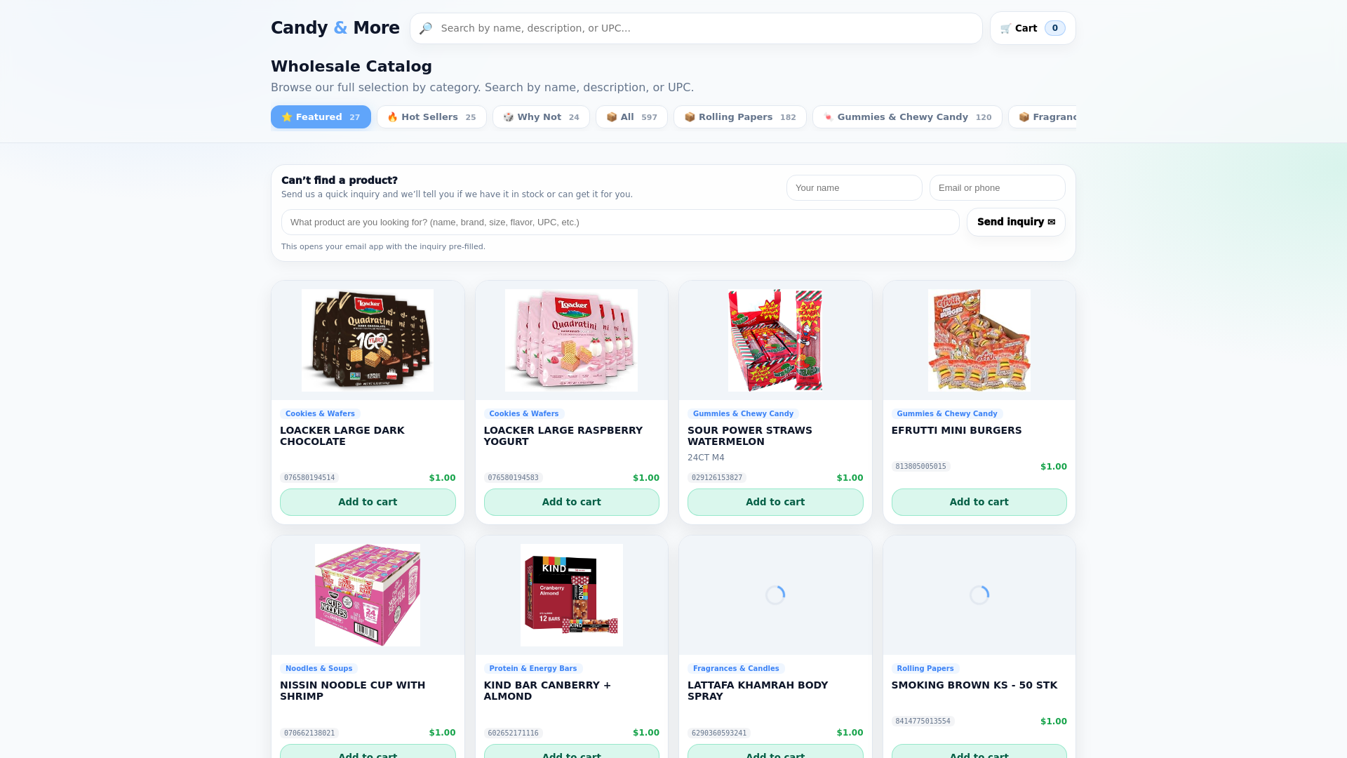 website screenshot of https://candyandmoredistrocorp.com/