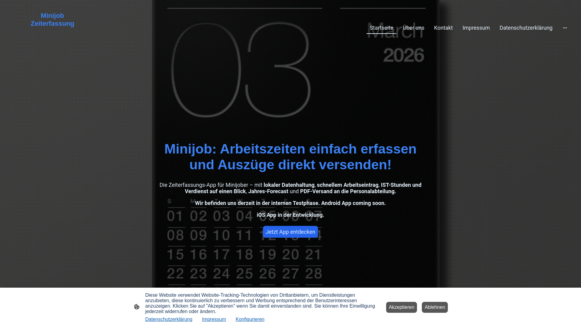website screenshot of https://minijob-zeitapp.de/