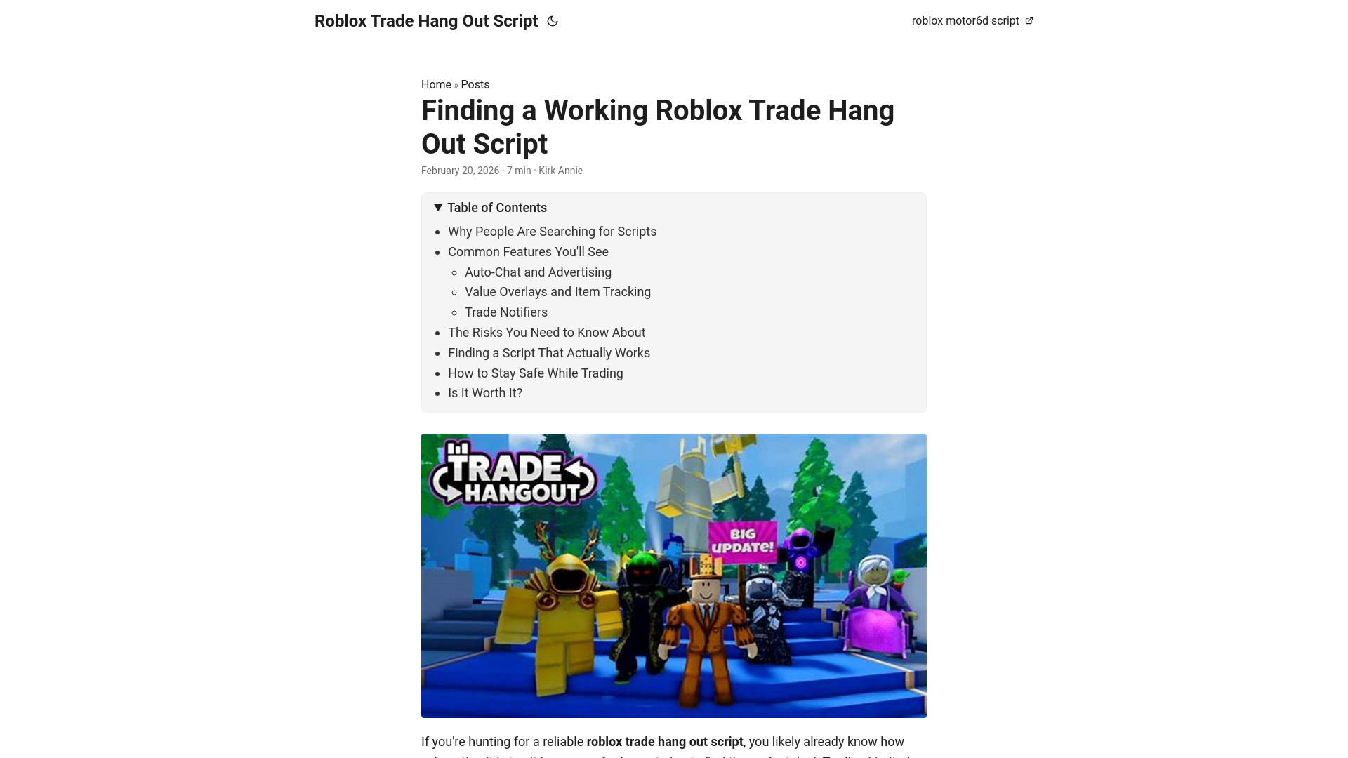 website screenshot of https://roblox-trade-hang-out-script.pages.dev/