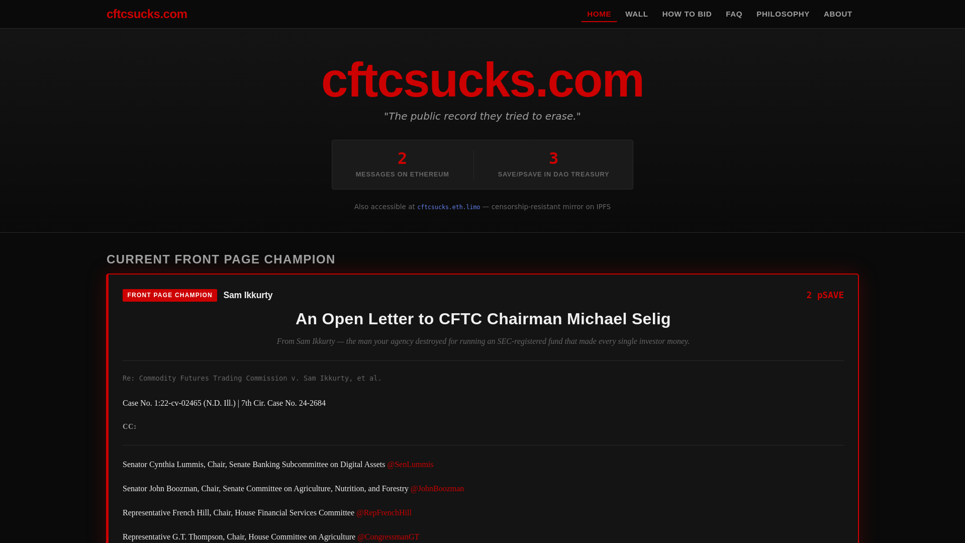 website screenshot of https://cftcsucks.com