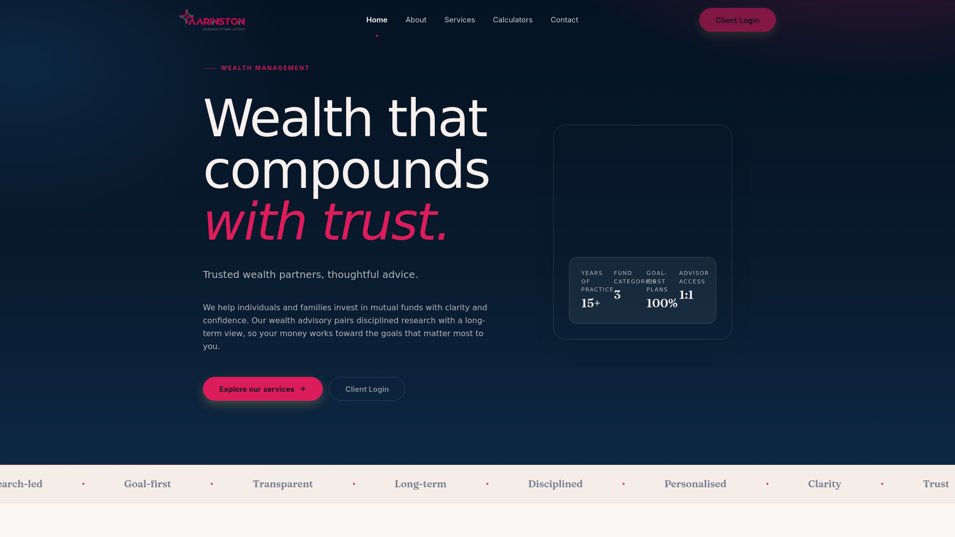 website screenshot of https://aarinstonventures.in/