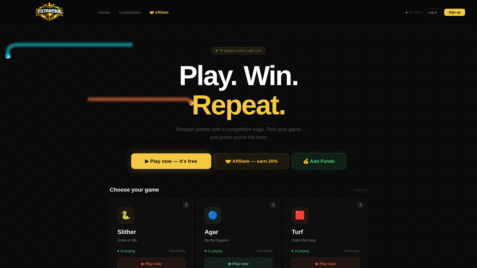 website screenshot of https://tiltarena.com