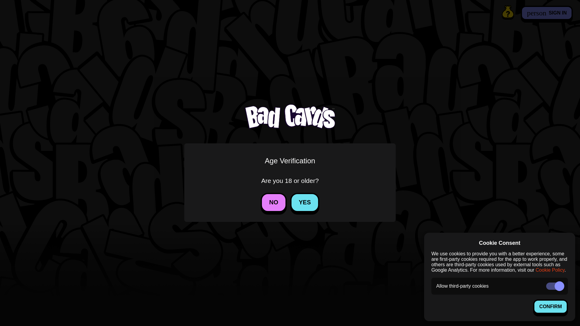website screenshot of https://bad.cards/