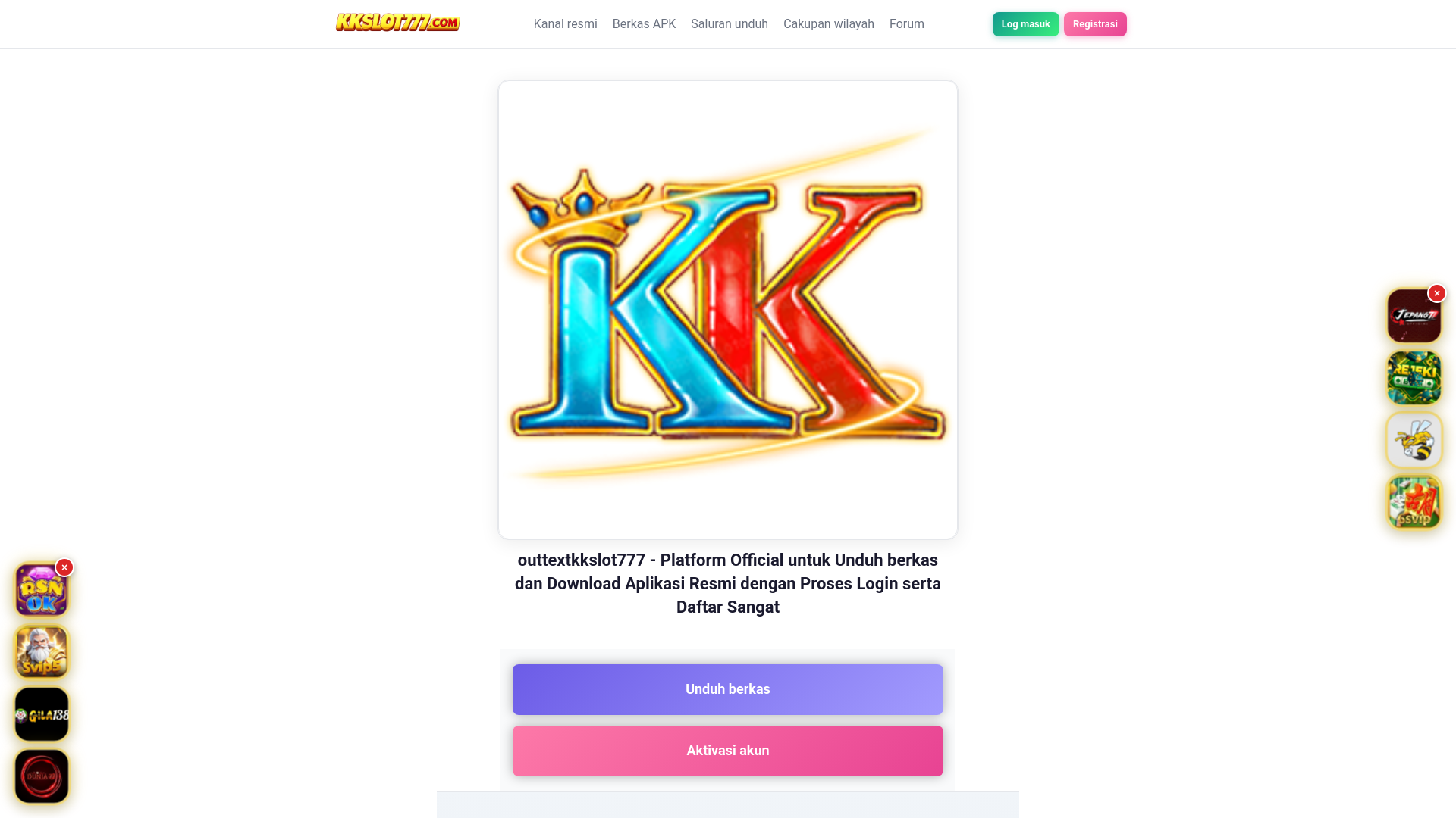 website screenshot of https://kkslot777.lol/