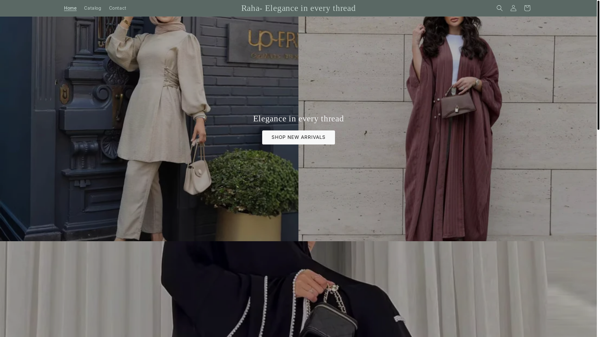 website screenshot of https://raha-eleganceineverythread.com/