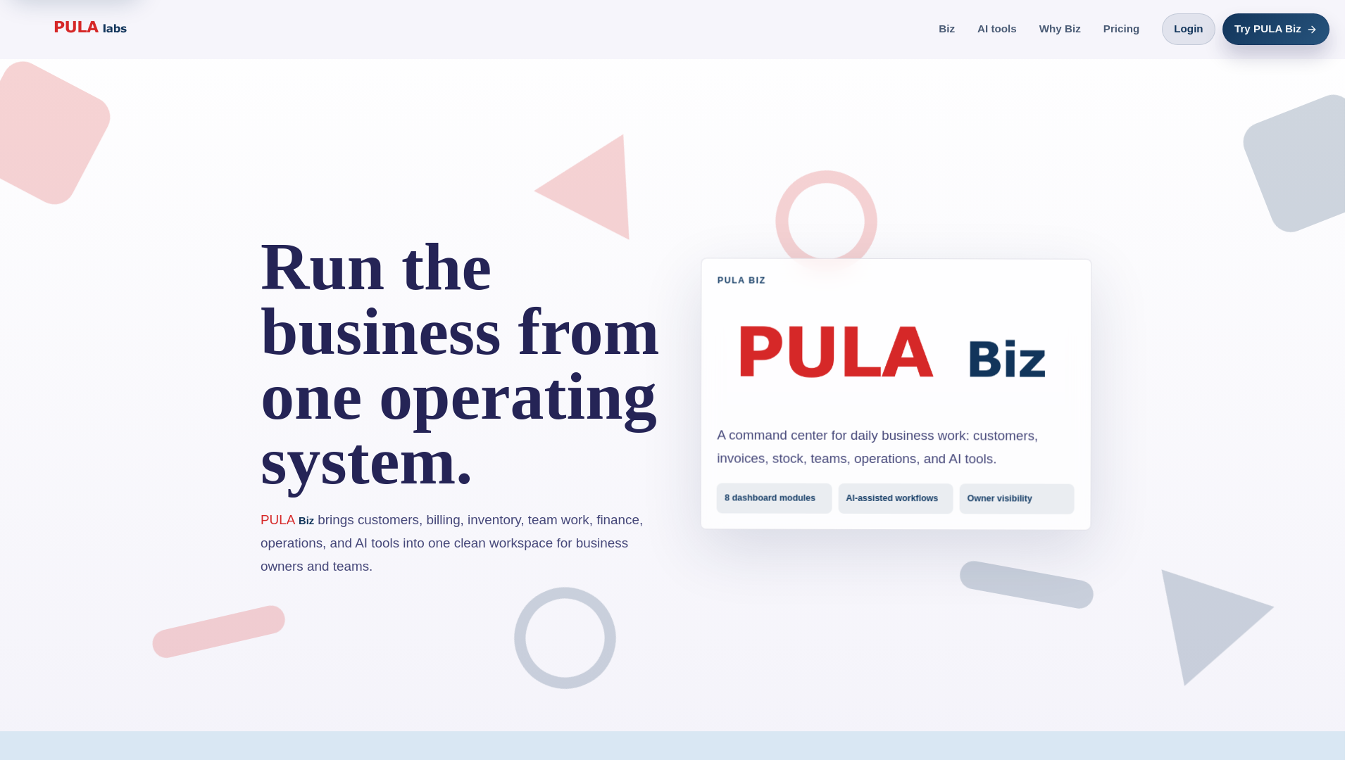 website screenshot of https://pulalabs.com/