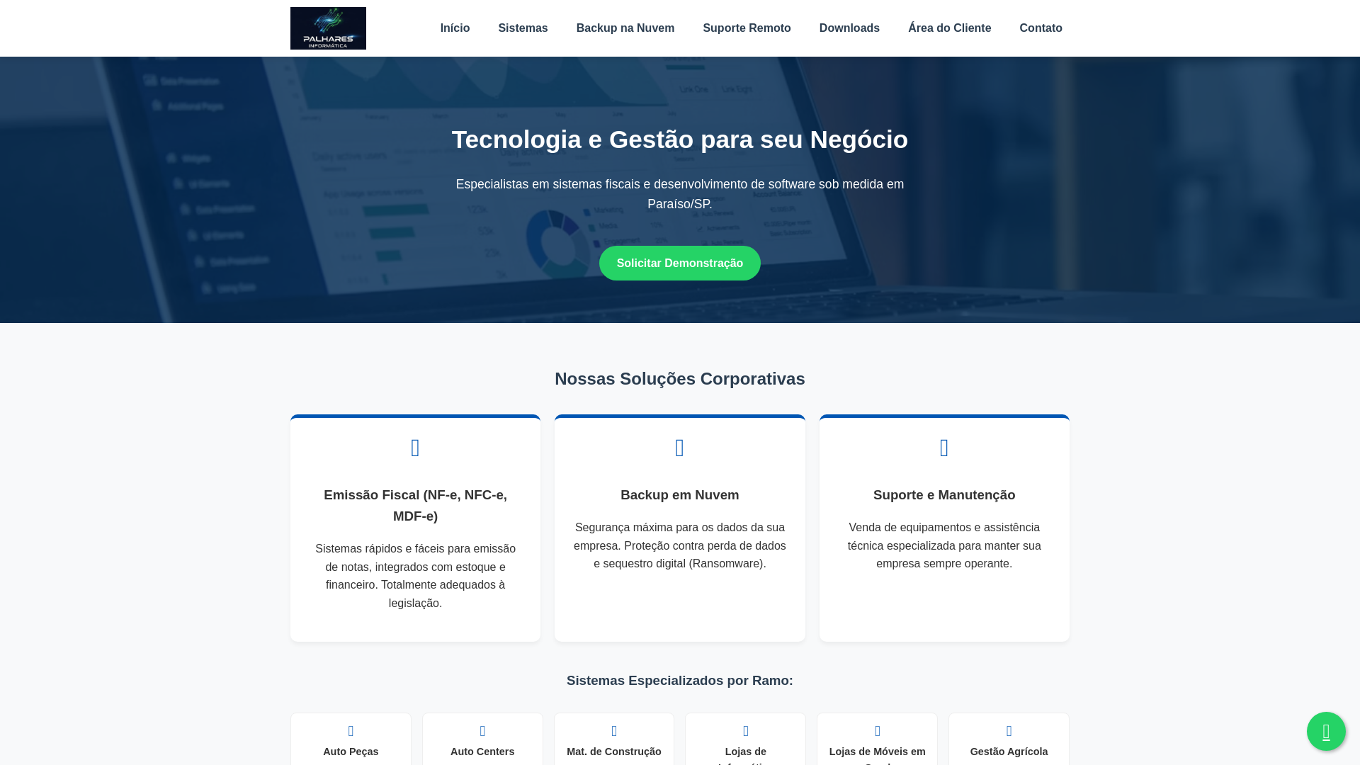 website screenshot of https://palharesinformatica.com.br
