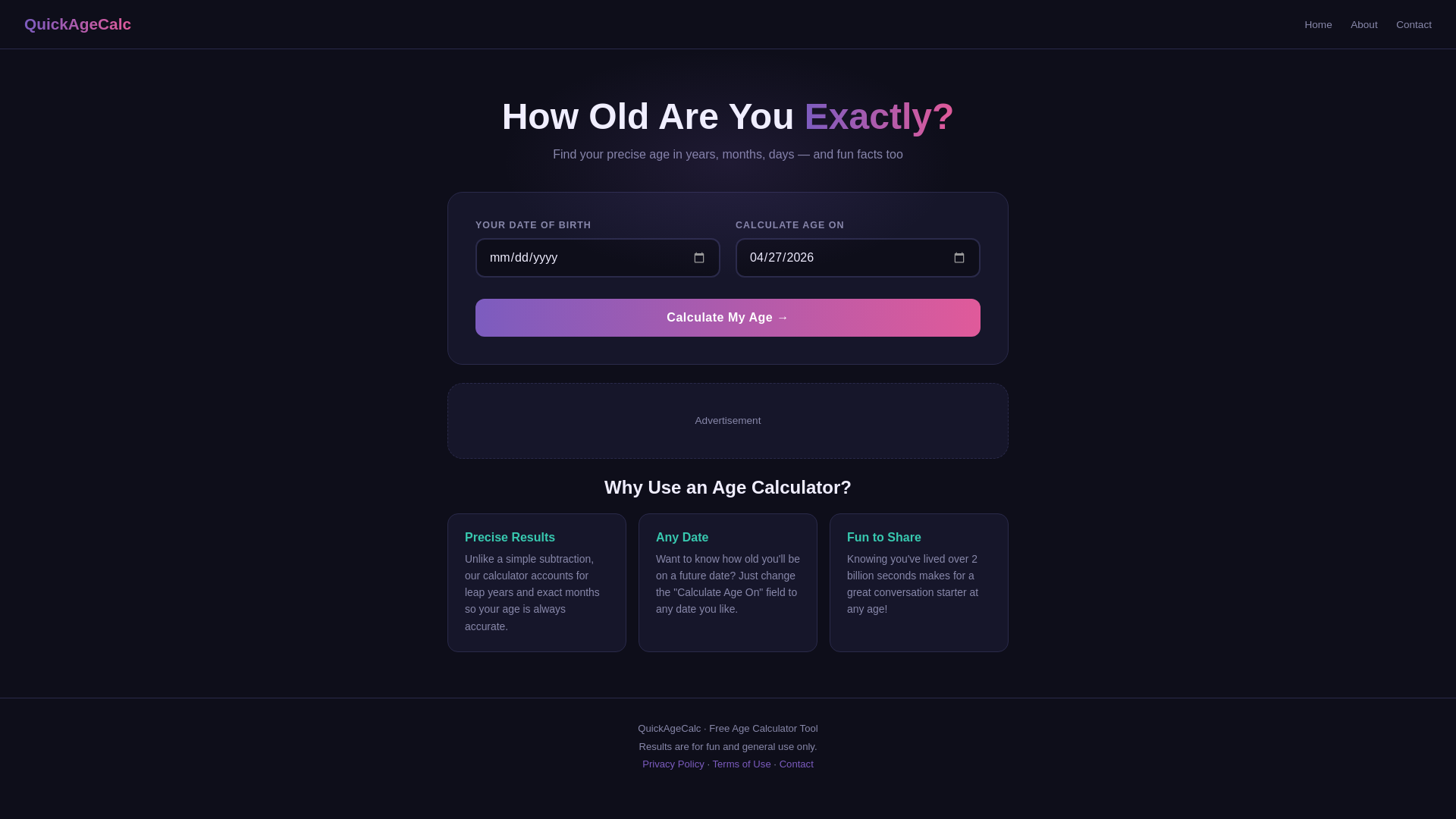 website screenshot of https://quickagecalc.shop/