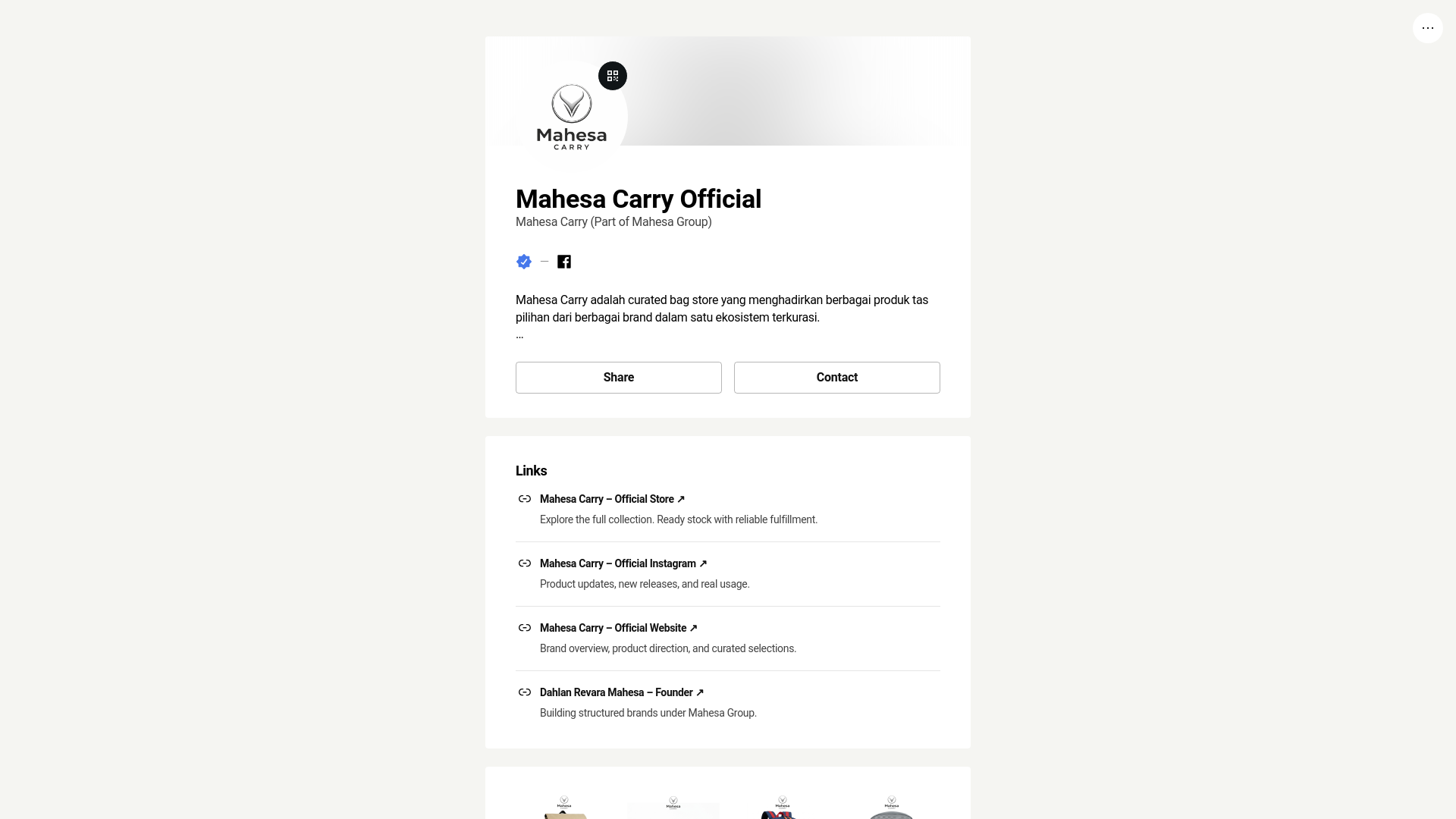 website screenshot of https://mahesacarry.bio