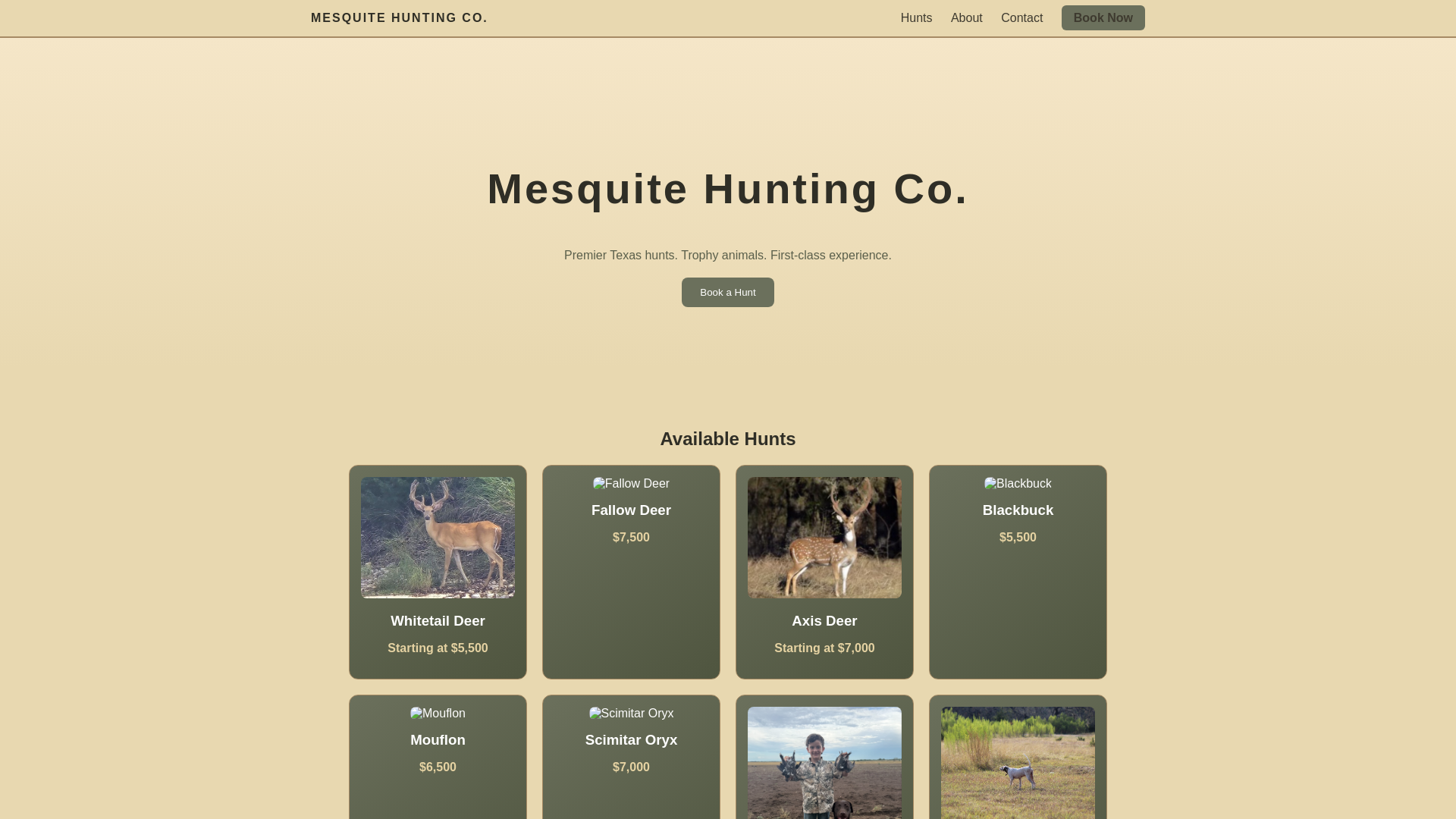 website screenshot of https://mesquitehuntingco.com/