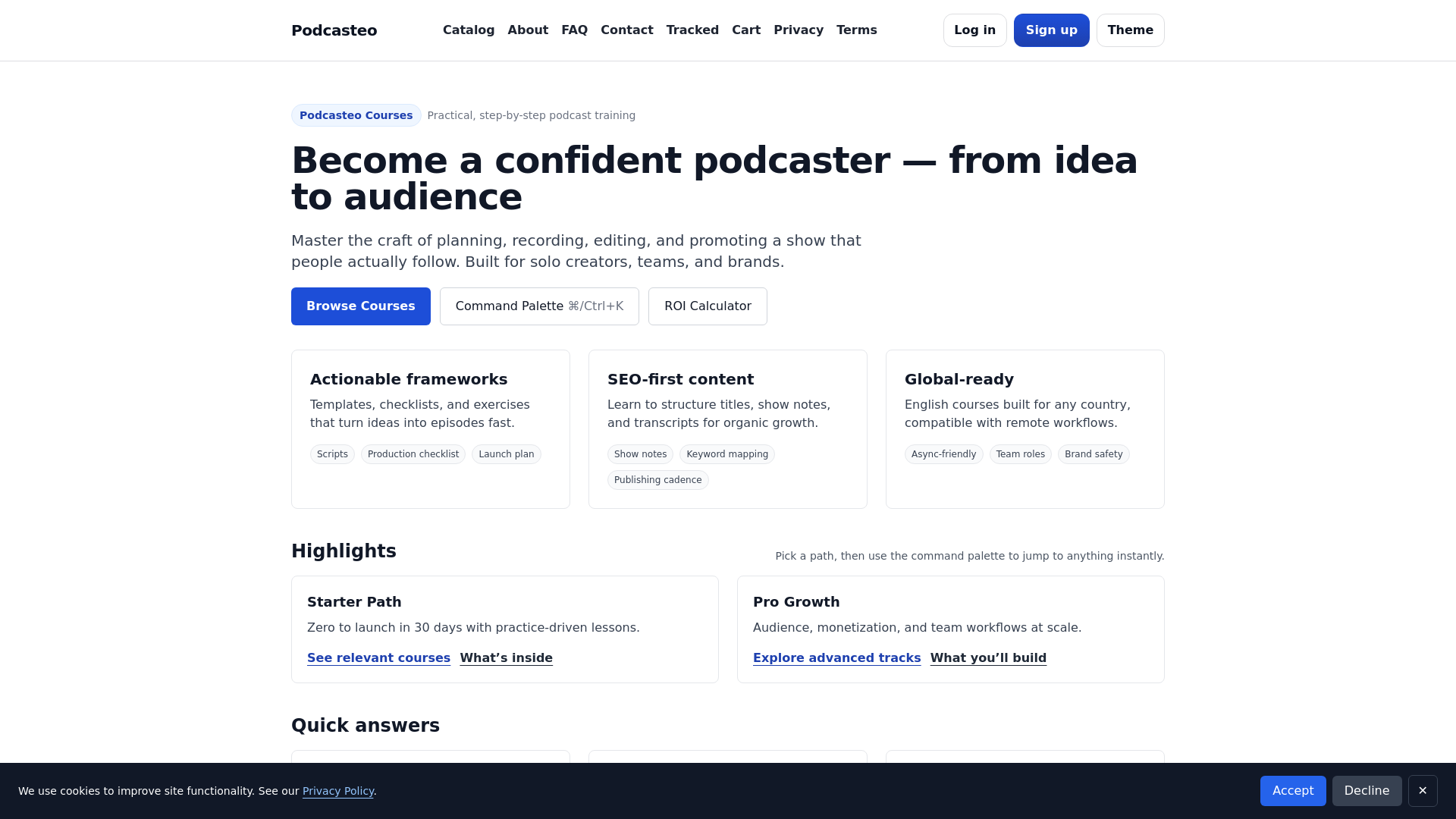 website screenshot of https://podcasteo.click