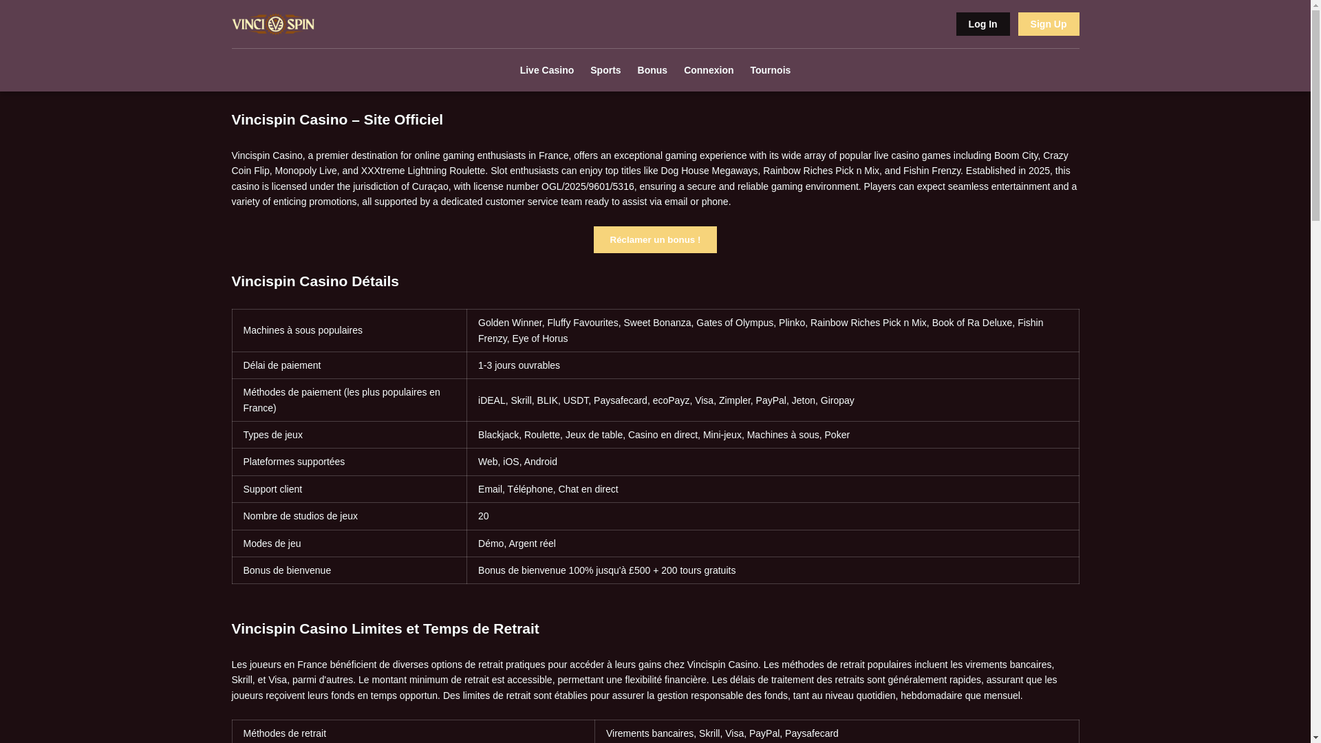 website screenshot of https://www-vincispin1-fr.pages.dev/