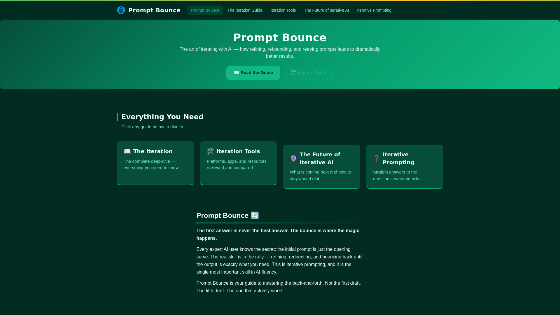 website screenshot of https://promptbounce.com/