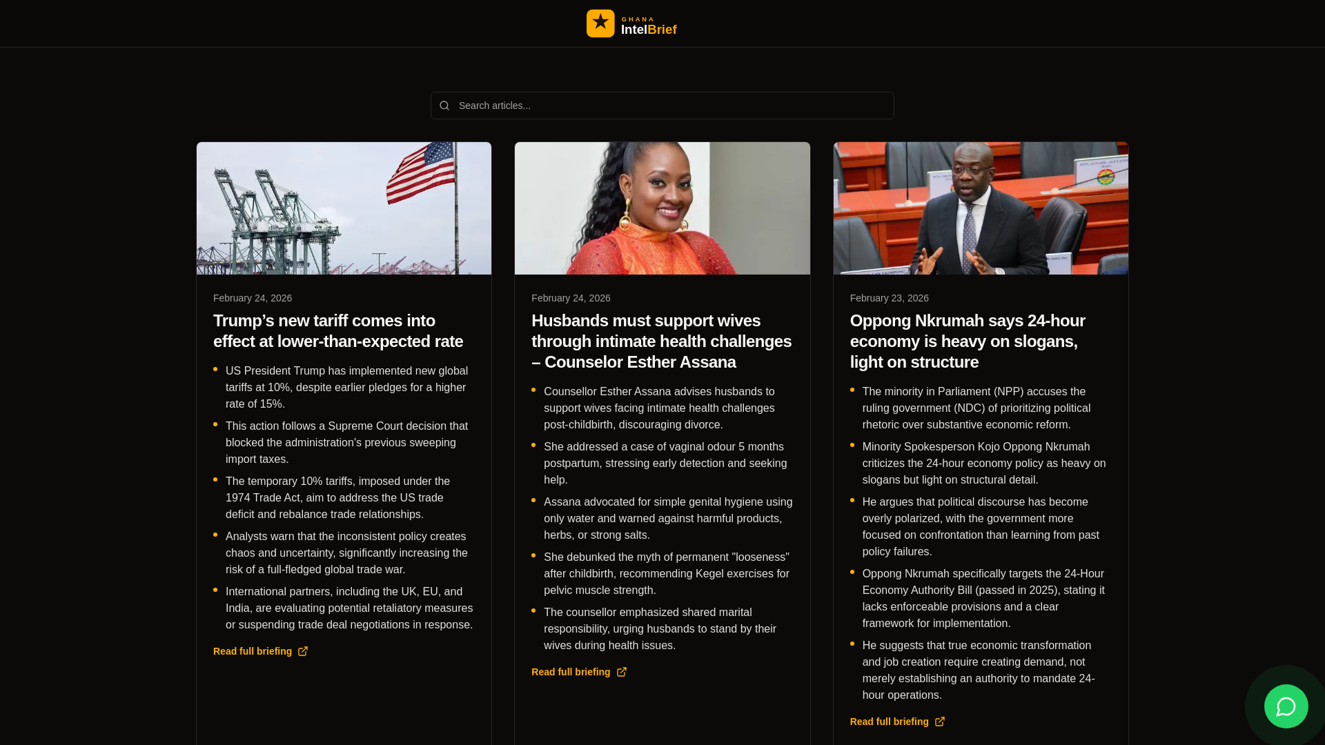 website screenshot of https://ghanaintelbrief.site/
