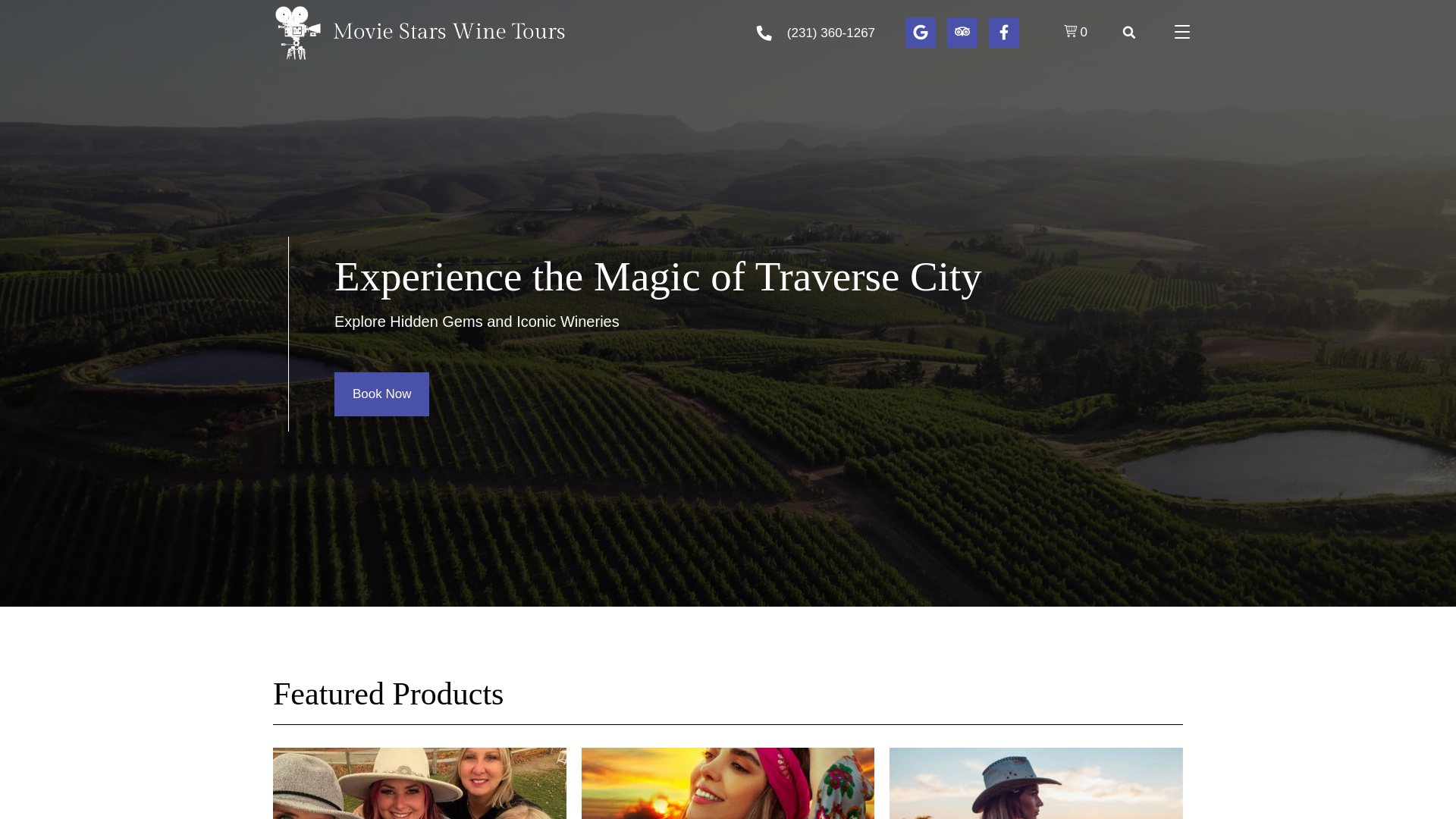 website screenshot of https://moviestarwinetours.com