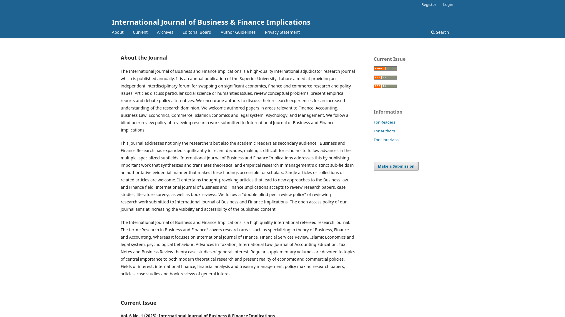 website screenshot of https://ijbfi.pk