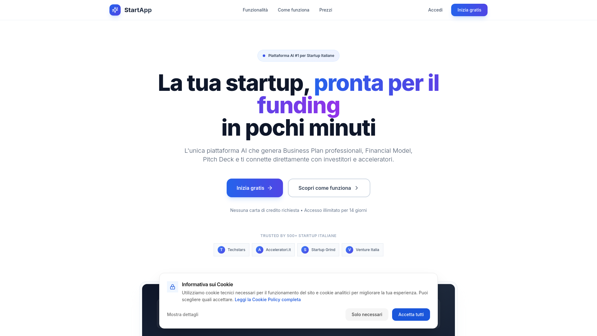 website screenshot of https://startapptoolbox.it