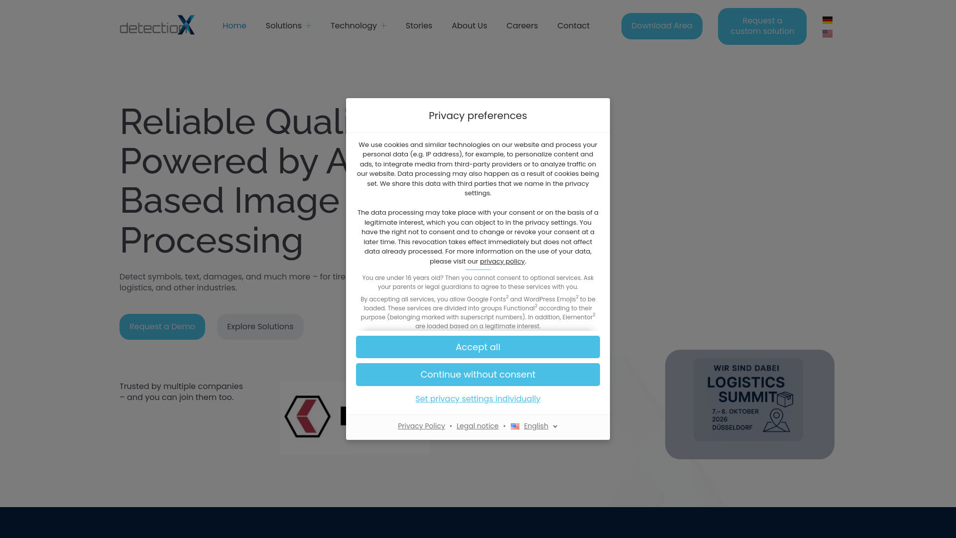 website screenshot of https://detectionx-solution.de