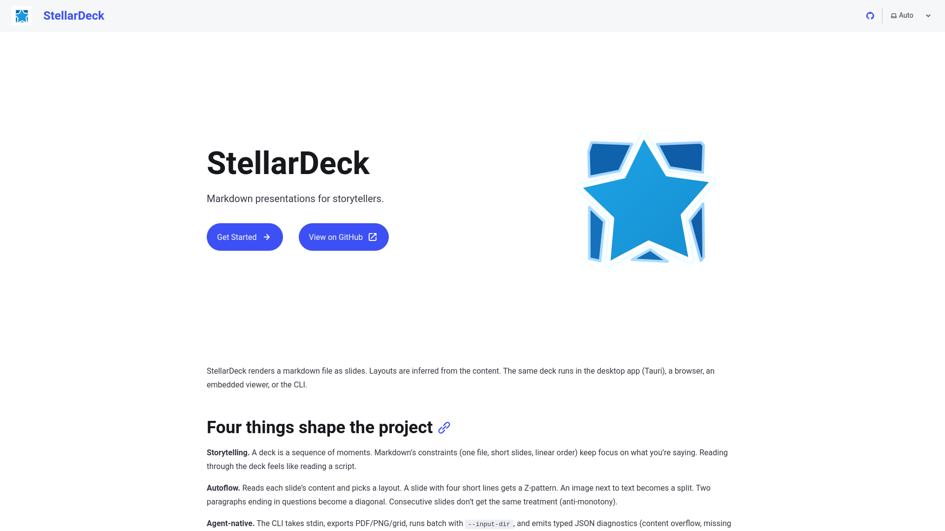 website screenshot of https://stellardeck.dev