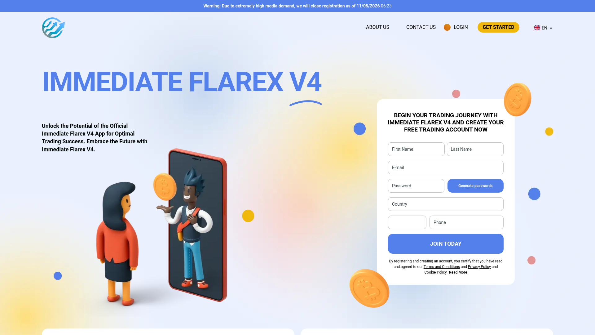 website screenshot of http://immediateflarexv4-com-gent.financecryptoworld.com/