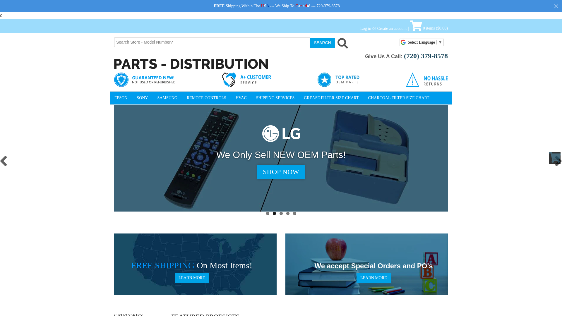 website screenshot of https://www.parts-distribution.com/