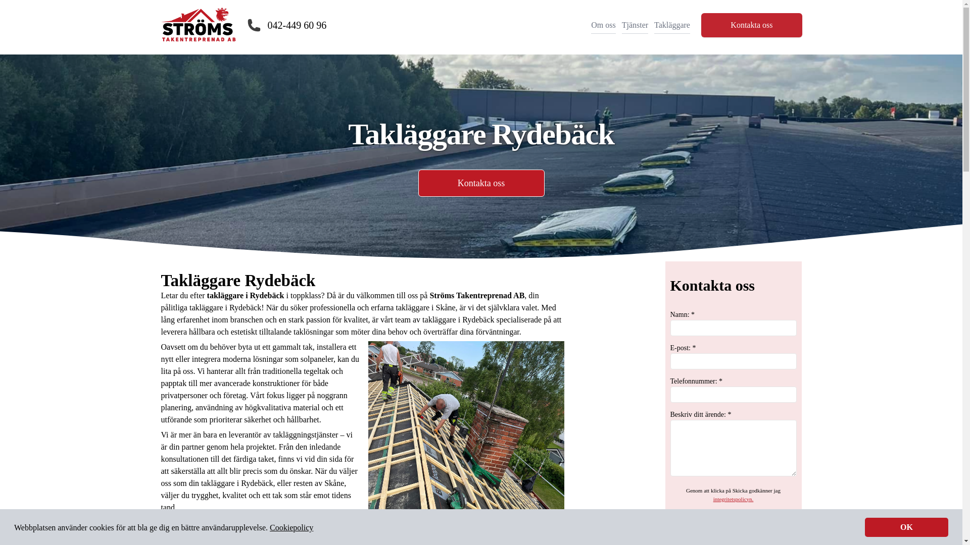 website screenshot of https://taklaggarerydeback.se/