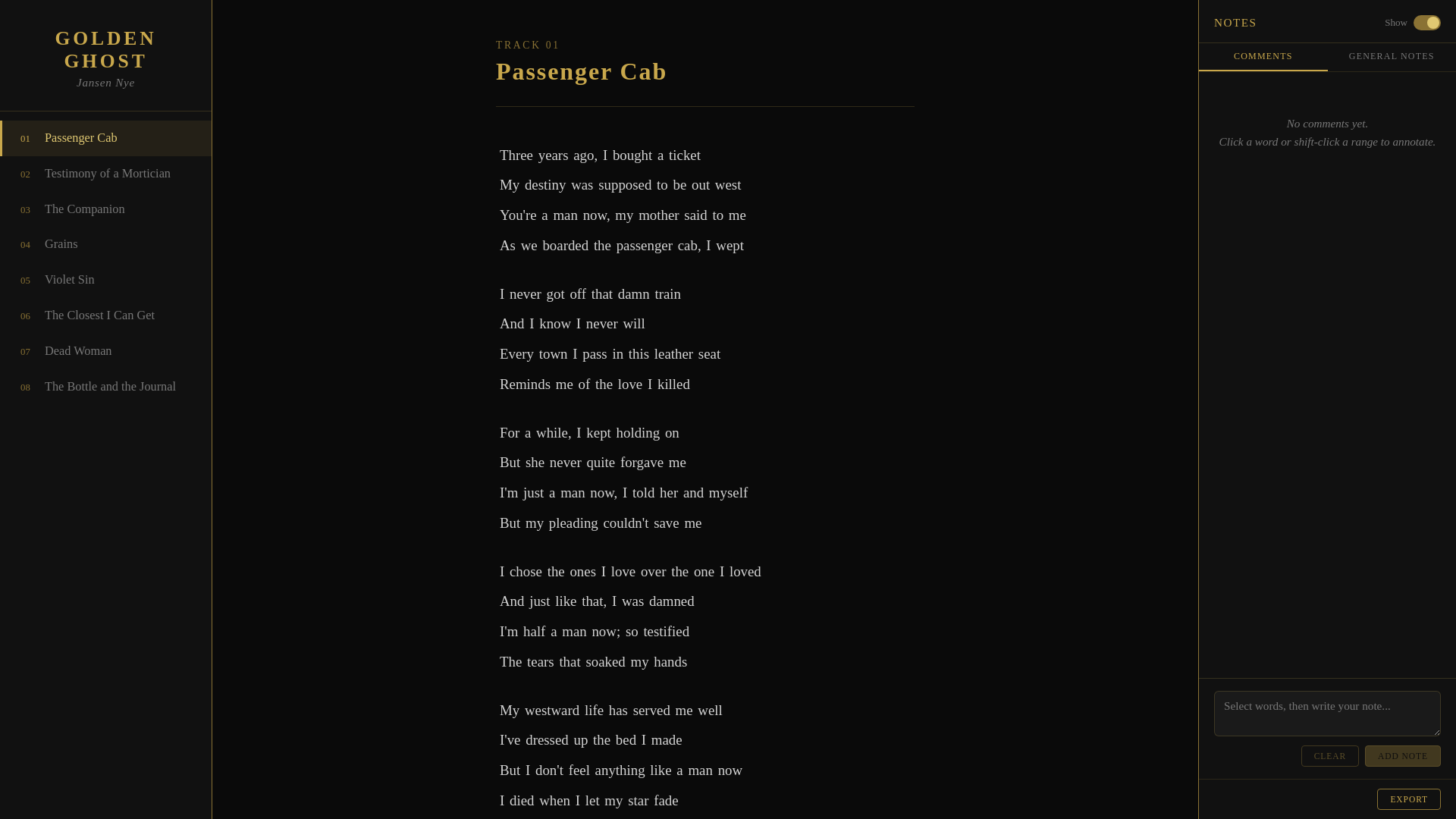 website screenshot of https://golden-ghost.net