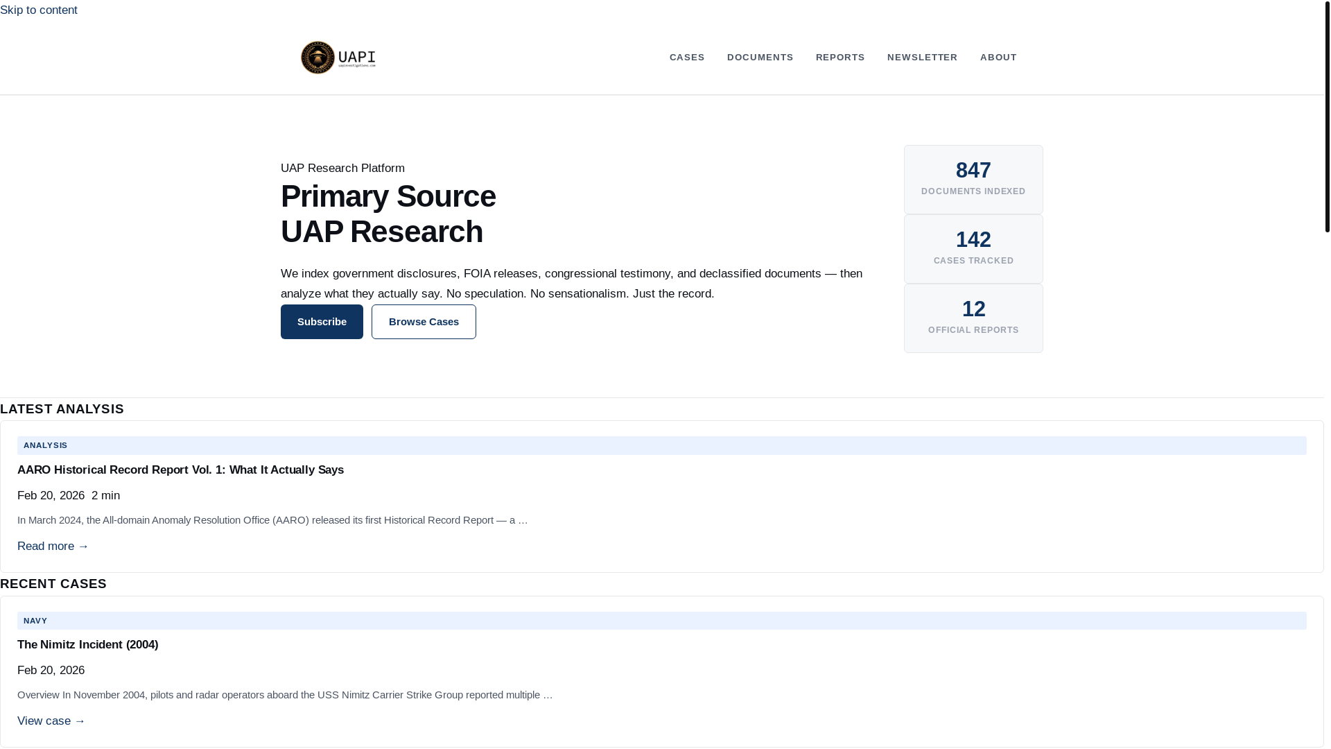 website screenshot of https://uap-investigations.pages.dev/