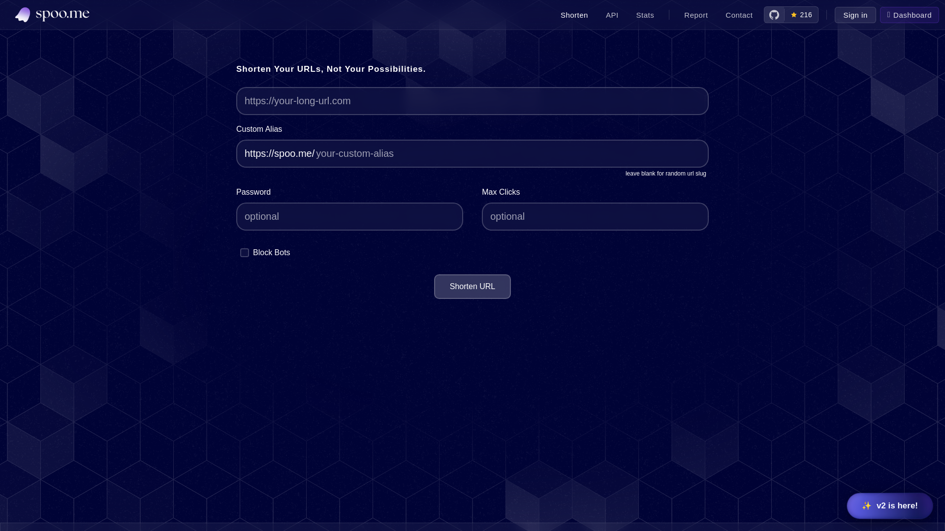 website screenshot of https://spoo.me/