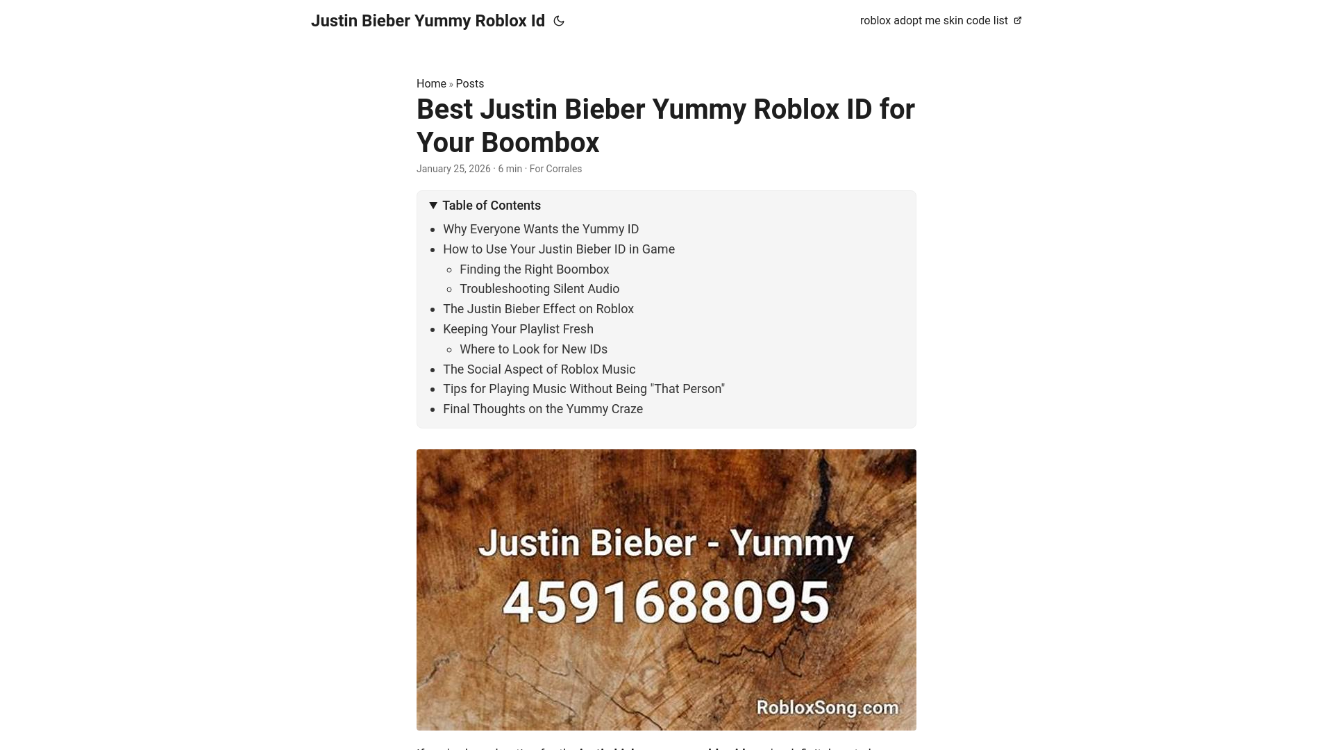 website screenshot of https://justin-bieber-yummy-roblox-id.pages.dev/