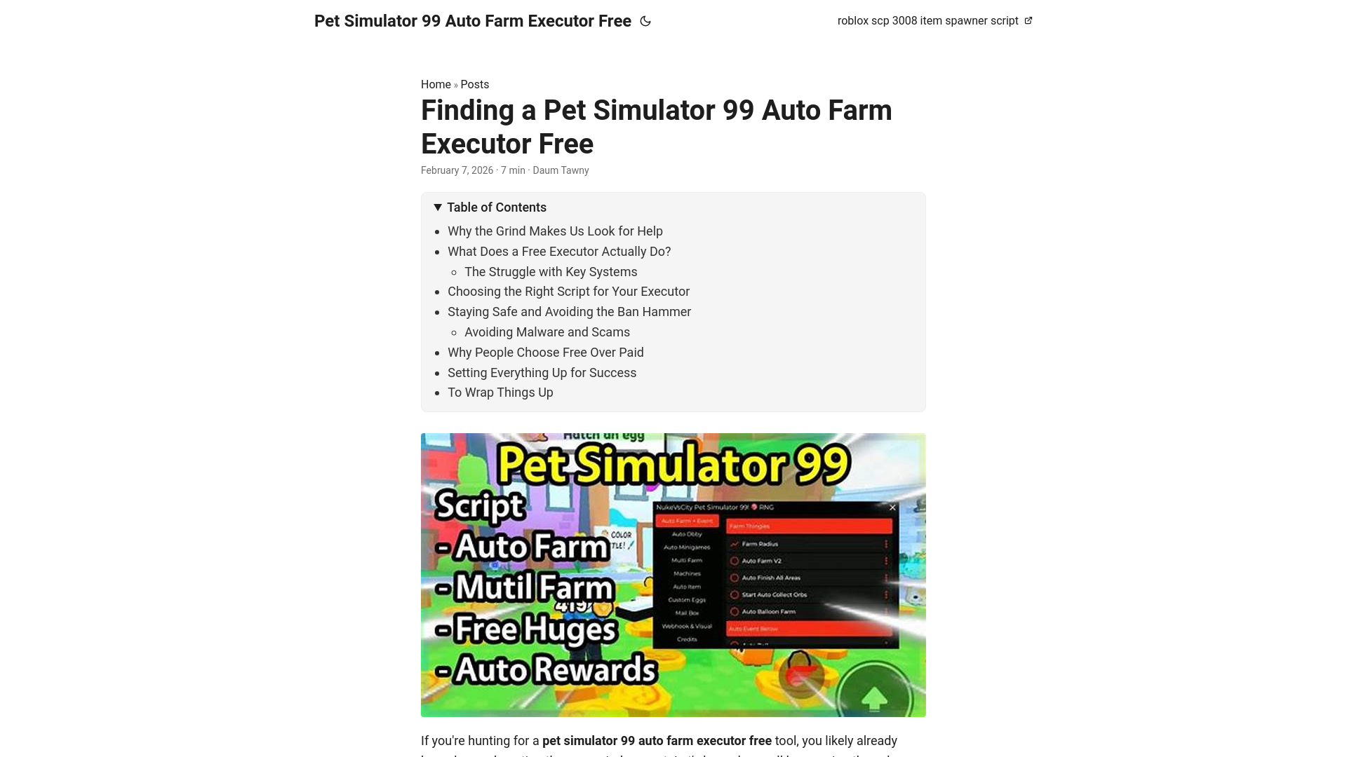 website screenshot of https://pet-simulator-99-auto-farm-executor-free.pages.dev/