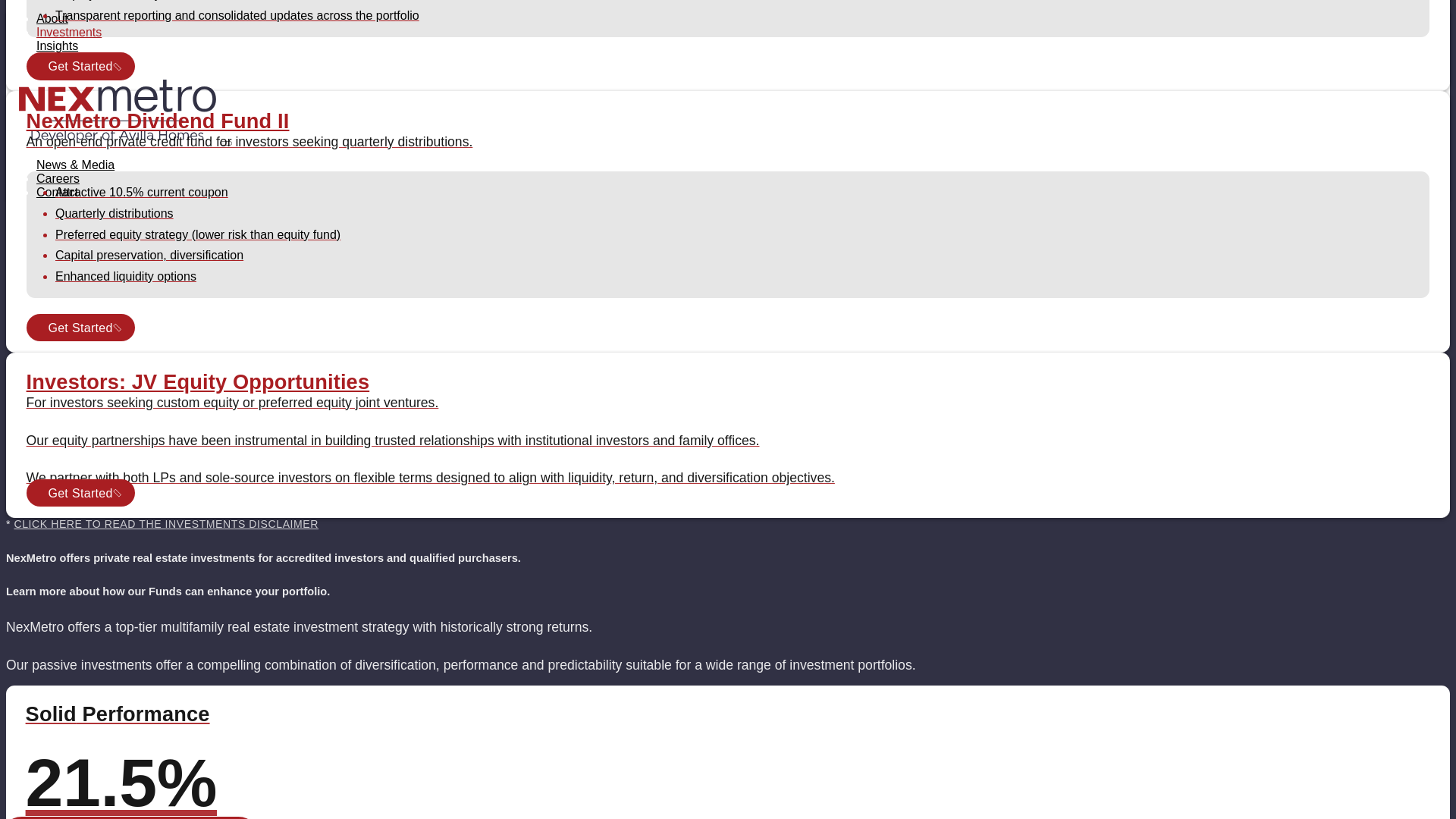 website screenshot of https://nexmetro.com/investment-opportunities.php?utm_source=email&utm_medium=signature&utm_campaign=2026_signature