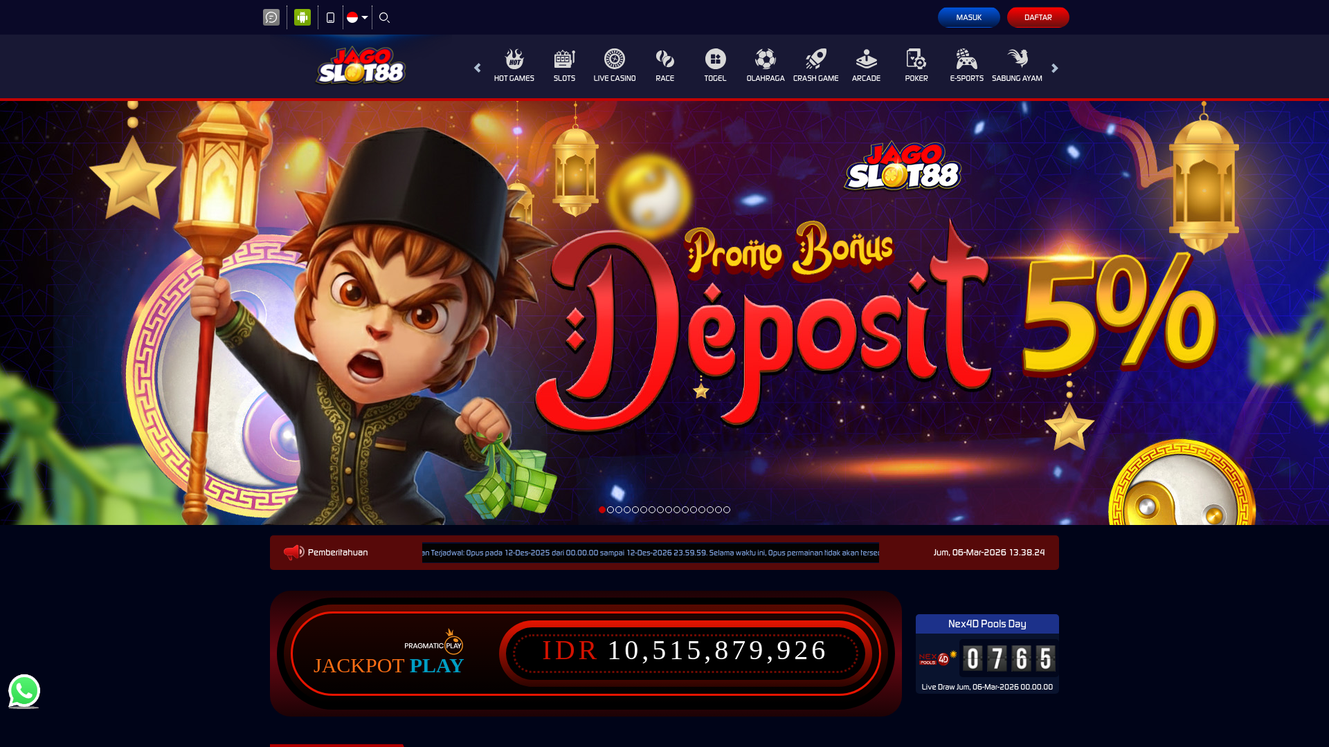 website screenshot of https://jagoslot88situs.lol/