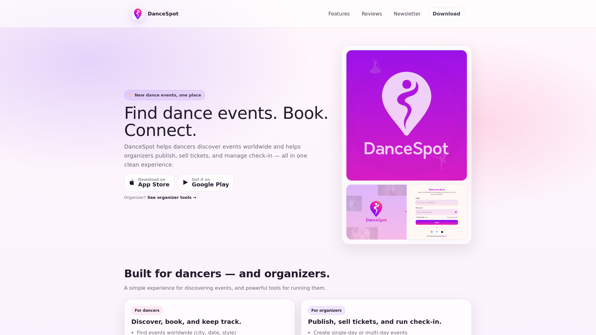 website screenshot of https://dancespotlanding.pages.dev/