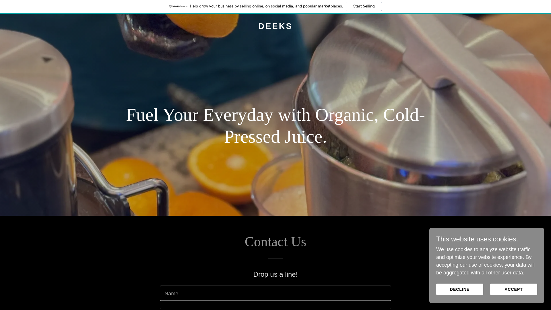 website screenshot of https://deeksjuicery.com/