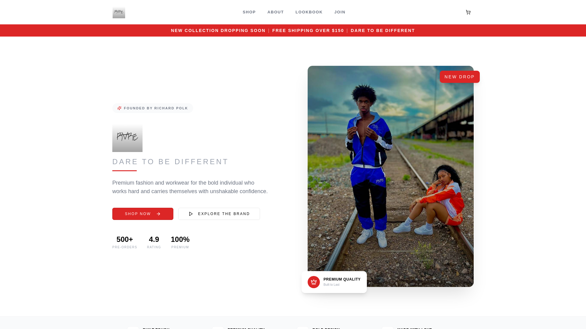 website screenshot of https://rarestandardco.com/