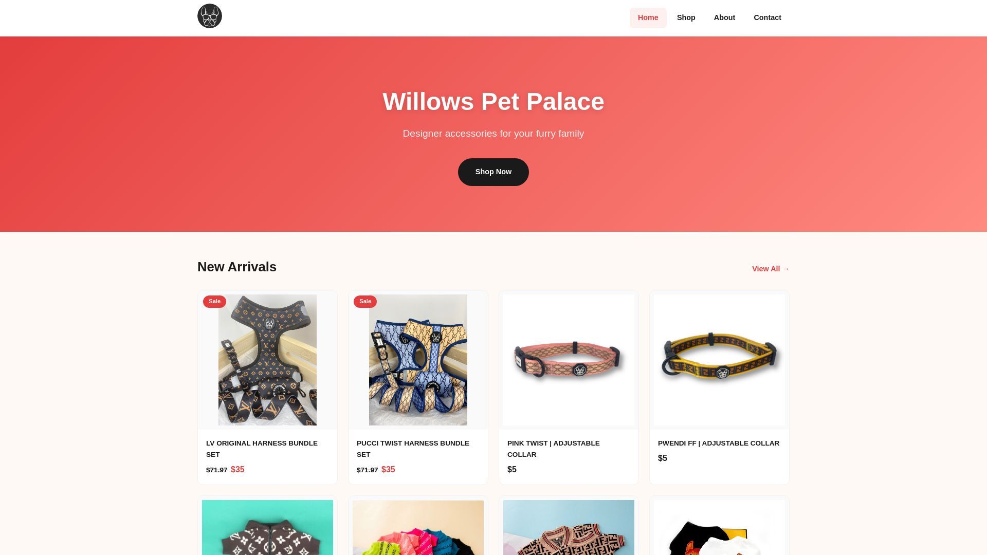 website screenshot of https://willowspetpalace.pages.dev/