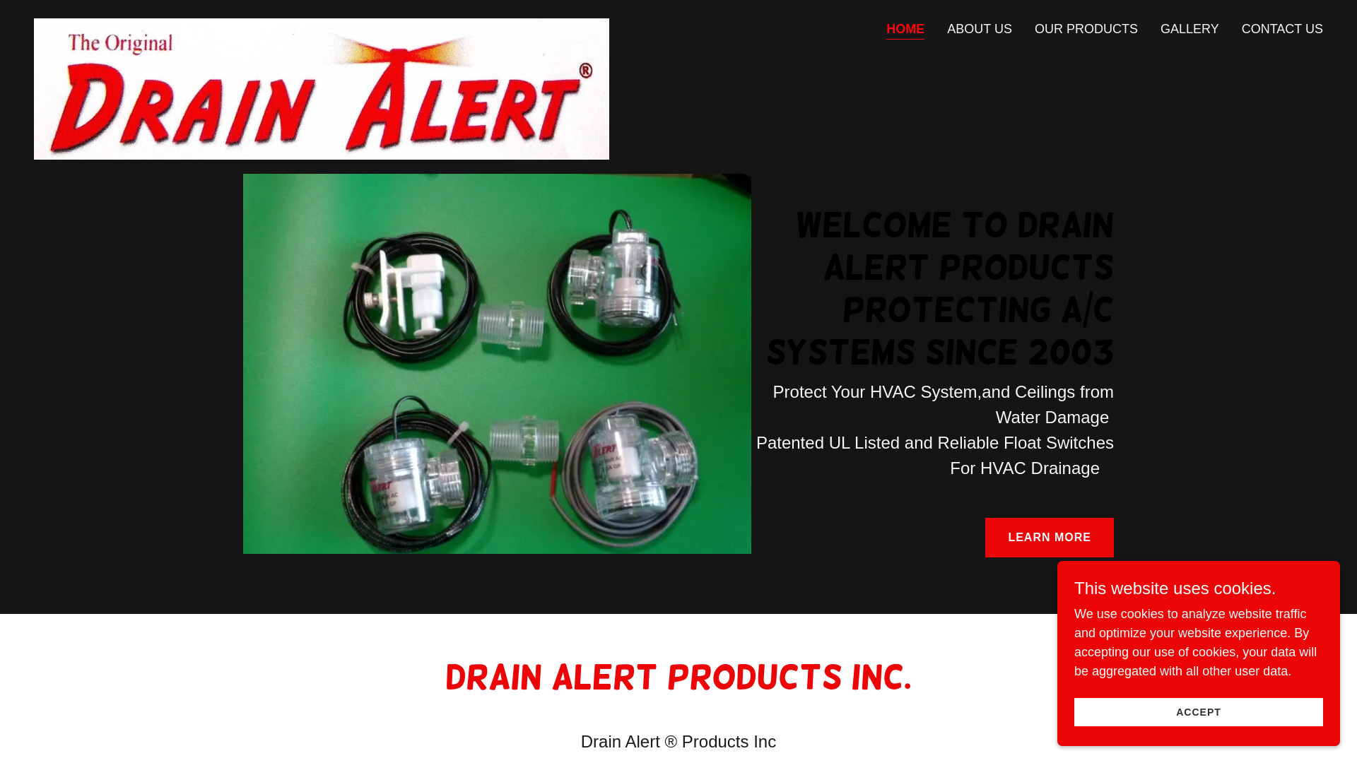 website screenshot of https://drainalertproducts.net