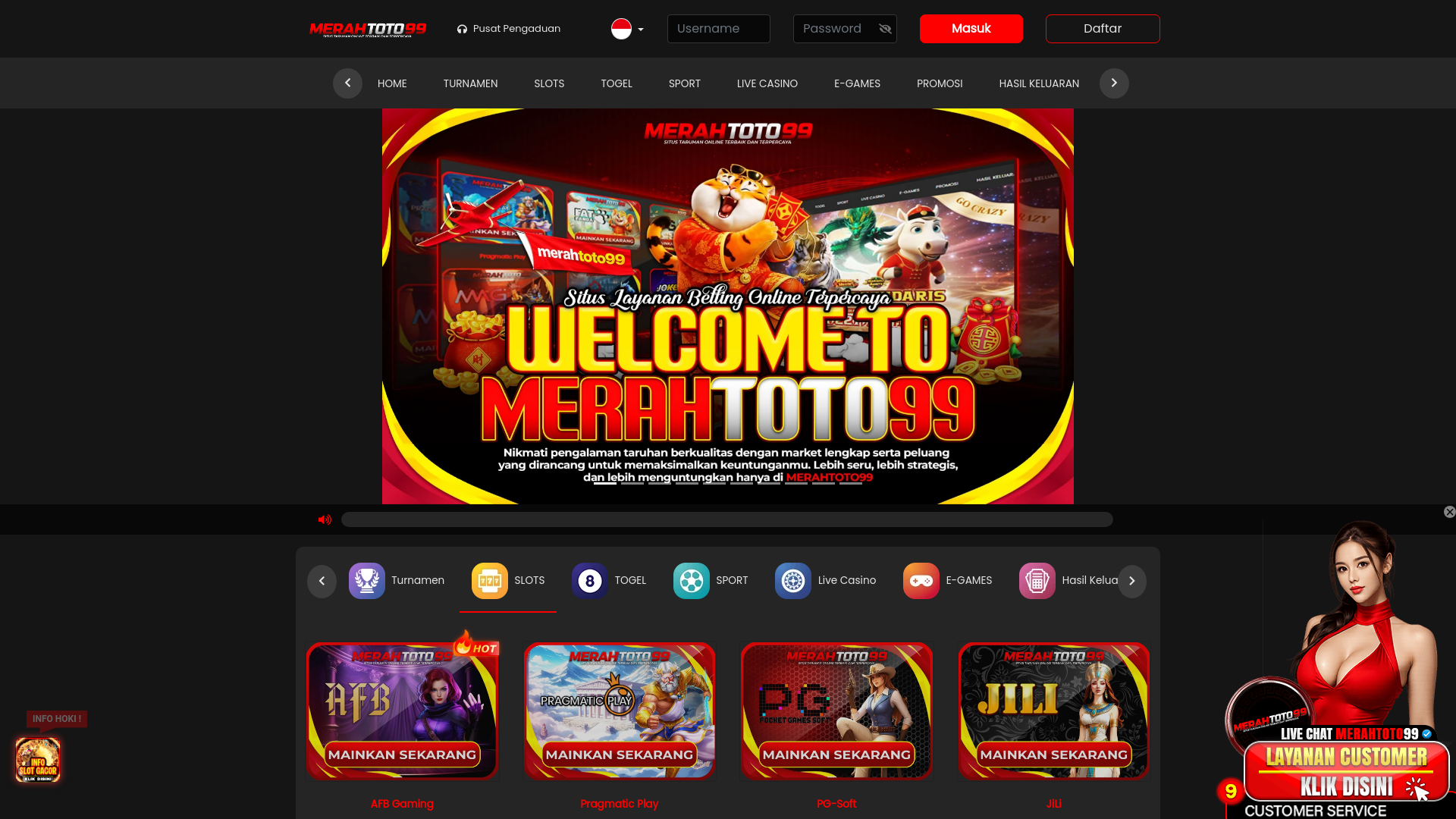 website screenshot of https://merahtoto99go.co