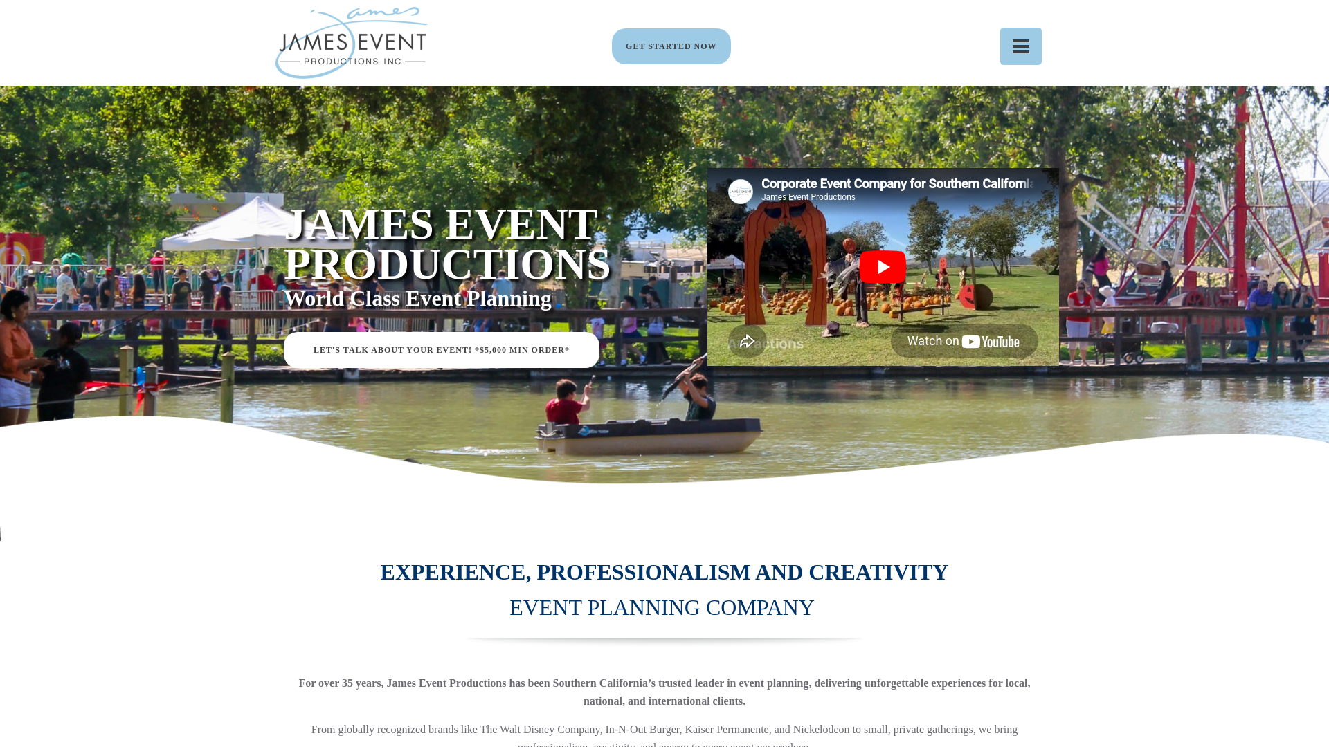 website screenshot of https://jamesevents.com/