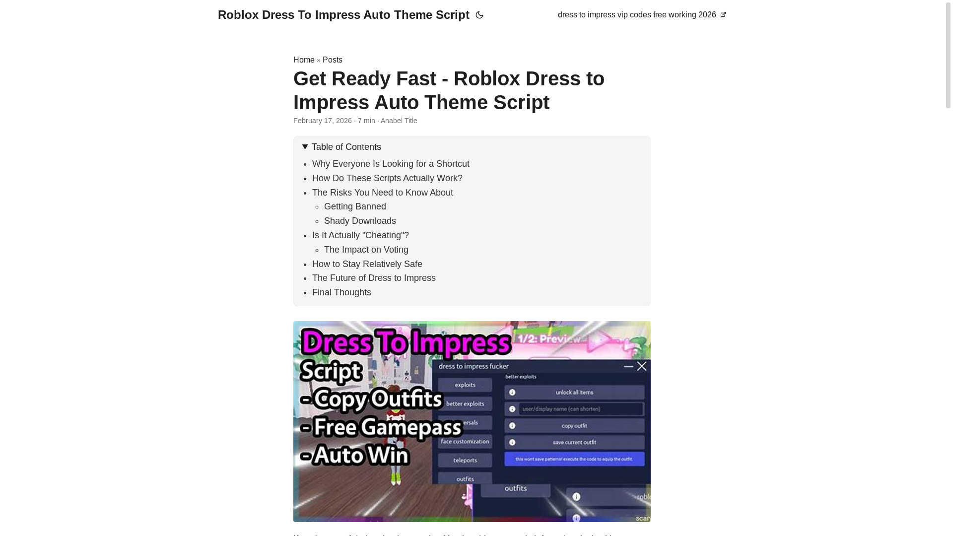 website screenshot of https://roblox-dress-to-impress-auto-theme-script.pages.dev/