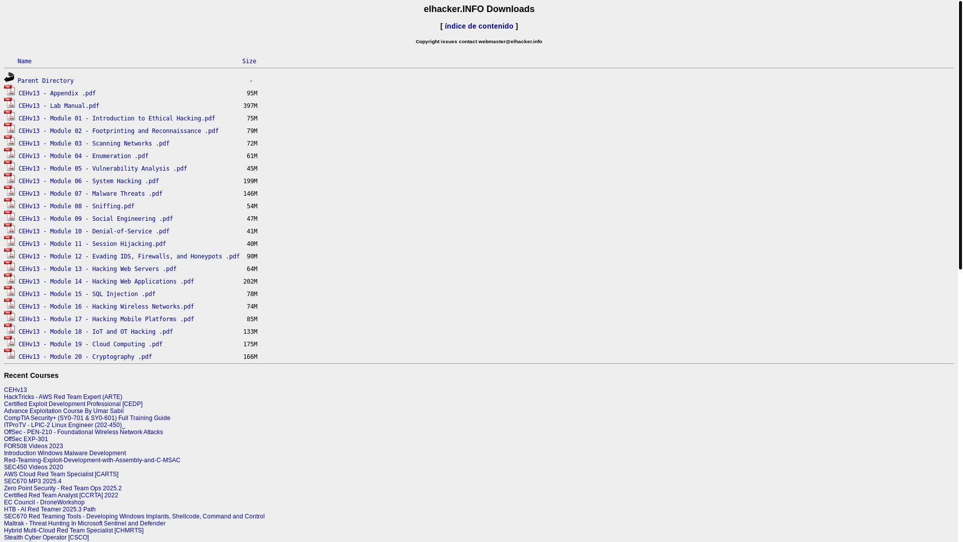 website screenshot of https://elhacker.info/Cursos/CEHv13/CEH%20v13%20PDF/