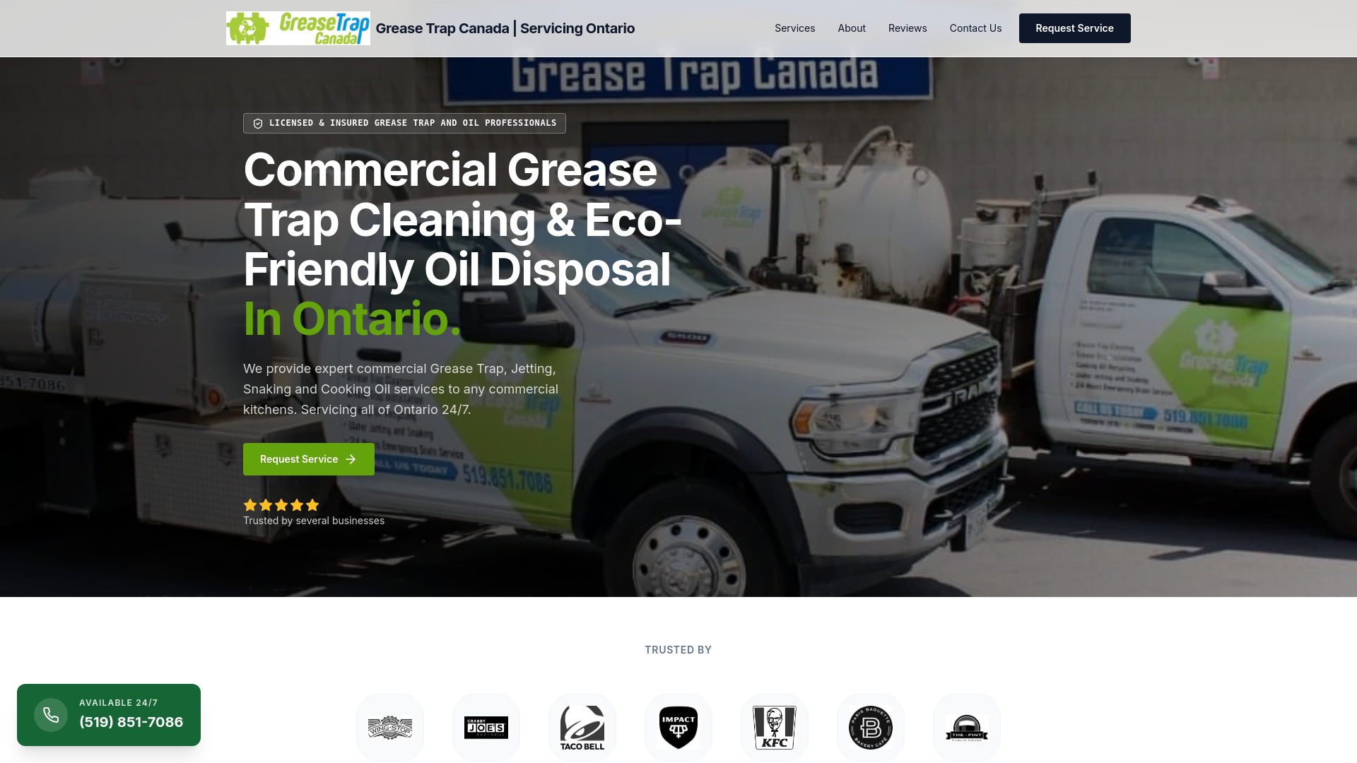 website screenshot of https://greasetrapcanadaservices.ca