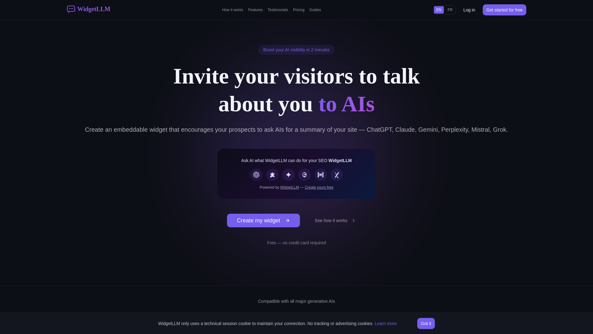 website screenshot of https://widgetllm.com/