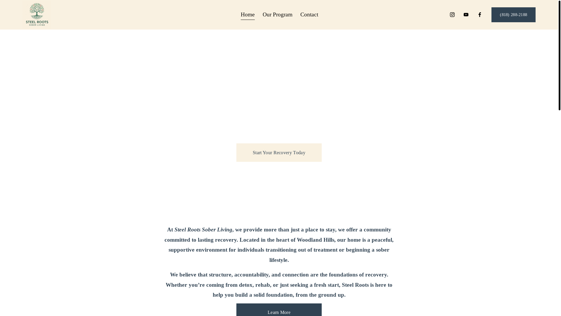 website screenshot of https://steelrootssoberliving.com/