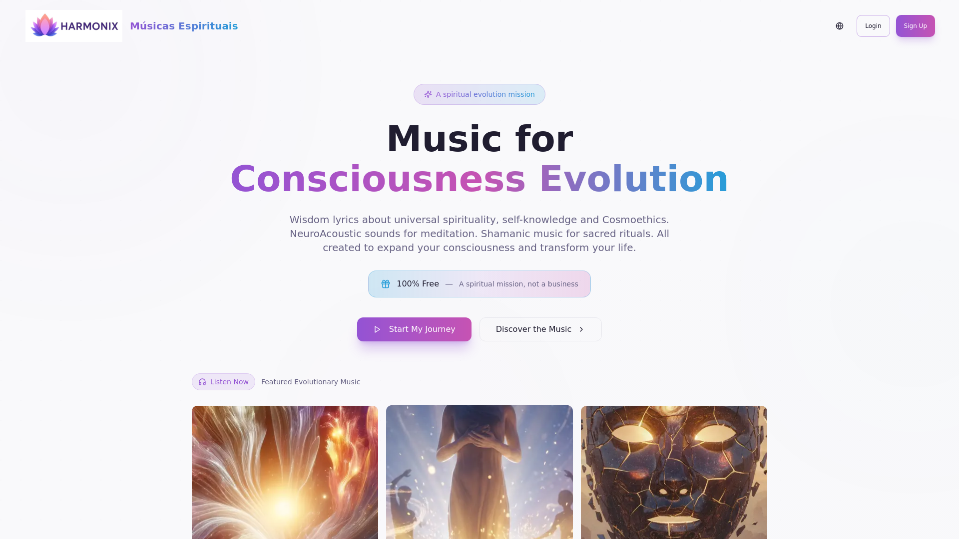 website screenshot of https://musicasespirituais.com.br/