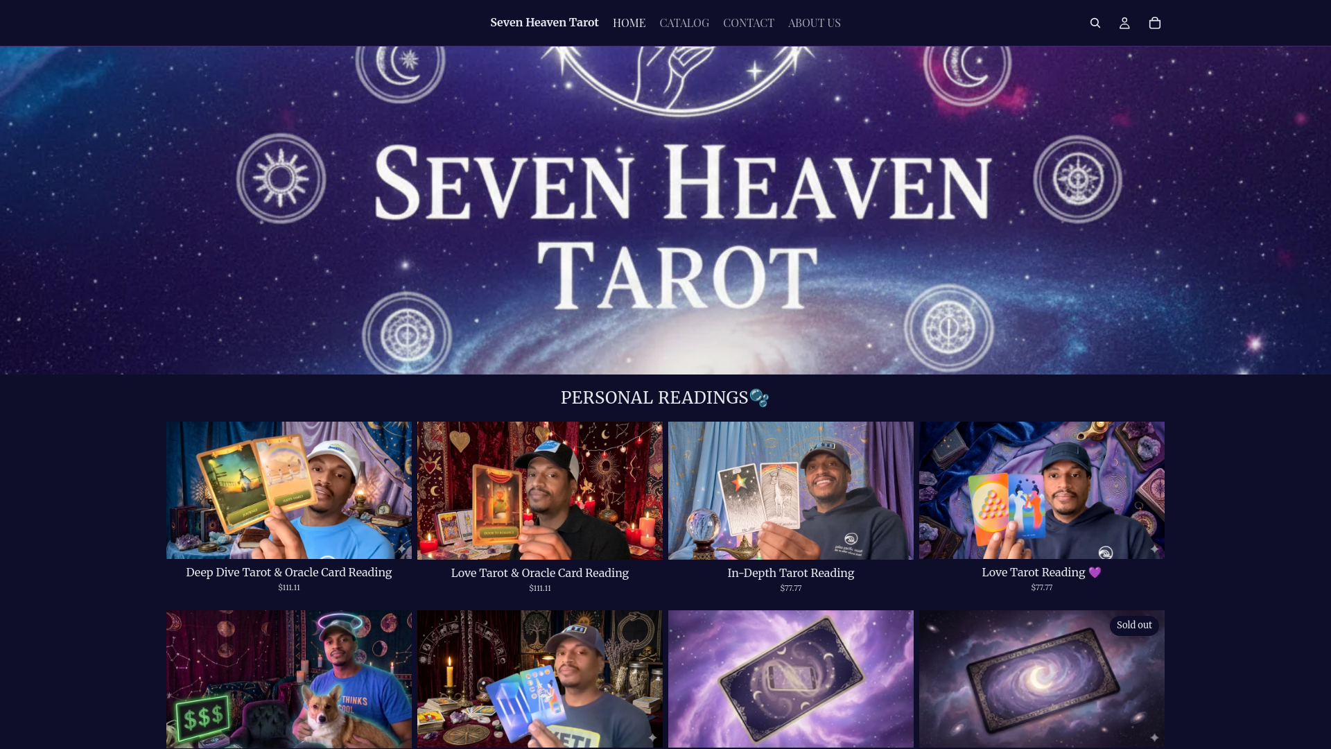 website screenshot of https://sevenheaventarot.com