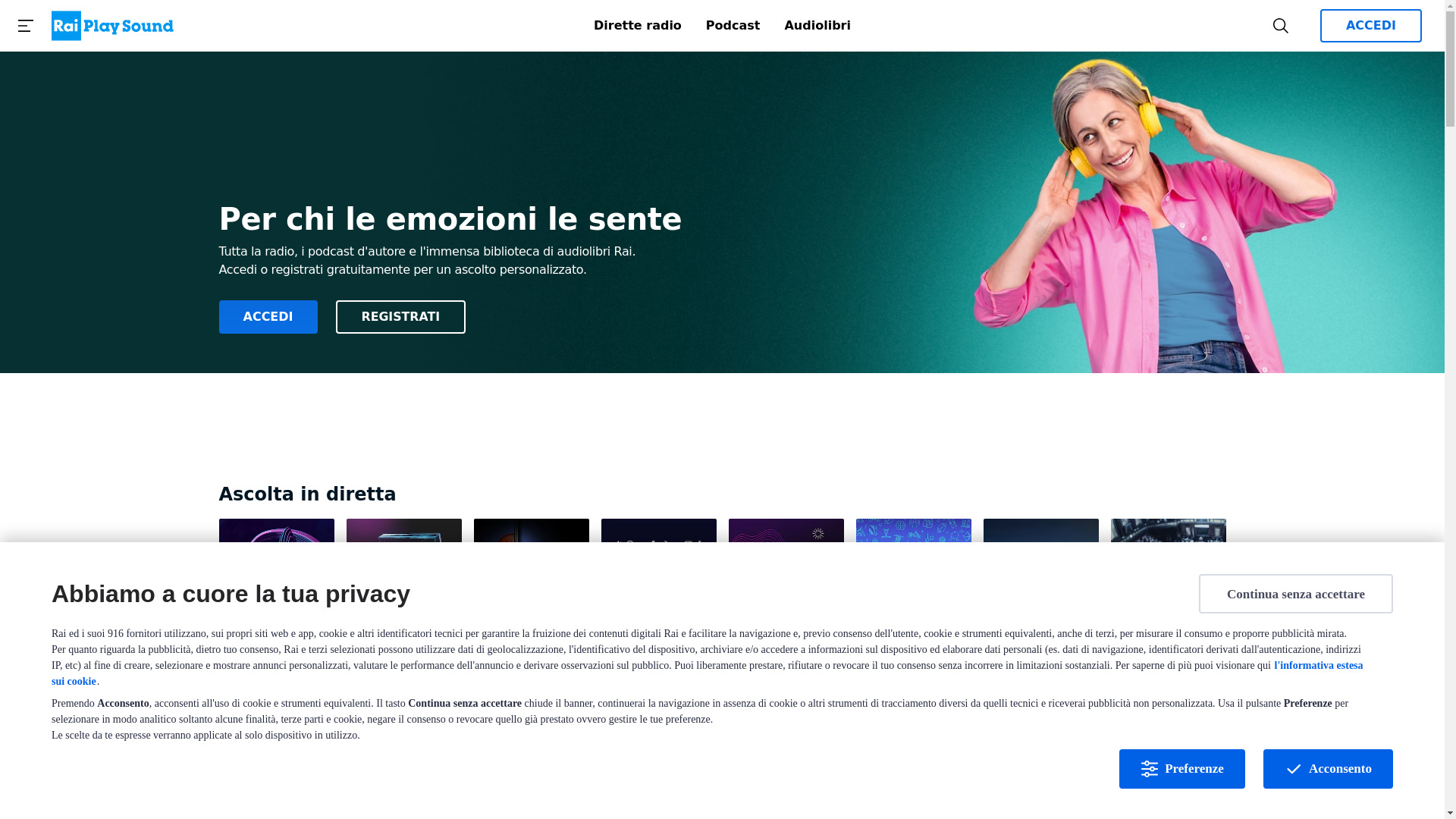 website screenshot of https://raiplaysound.it/