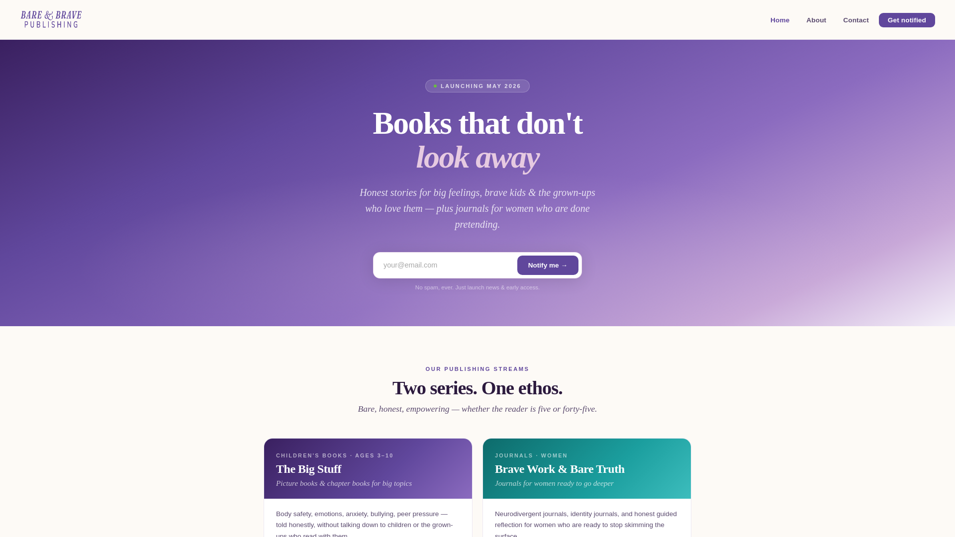 website screenshot of https://bareandbravepublishing.co.uk/